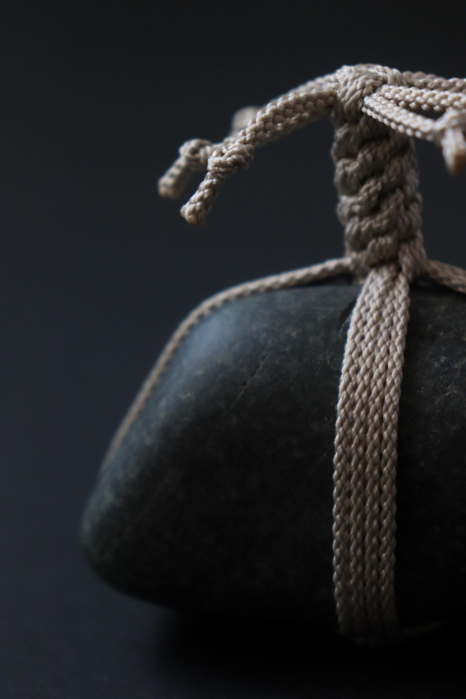 One of a Kind Sekimori Ishi – Nachiguro Stone with Edo-Uchi Kumihimo Cord | Japanese Guardian Stone | Zen Decor