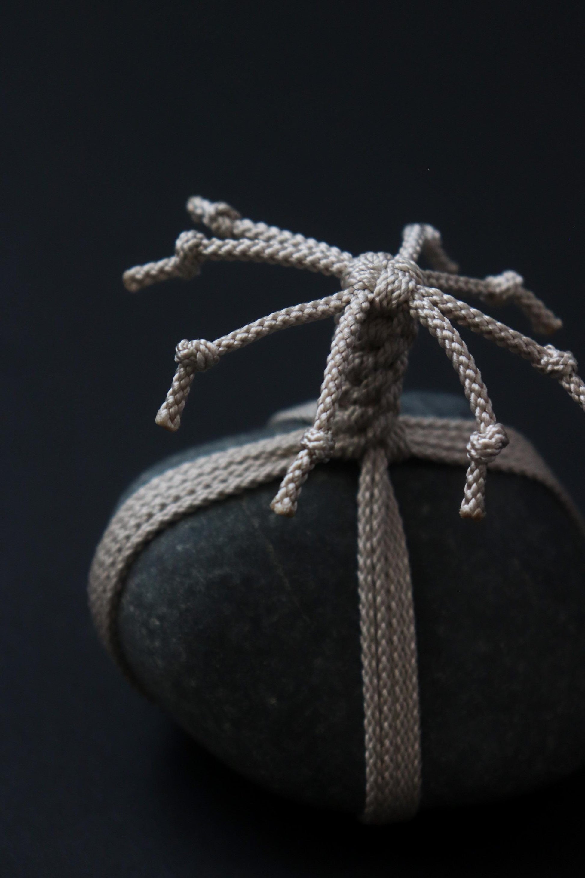 One of a Kind Sekimori Ishi – Nachiguro Stone with Edo-Uchi Kumihimo Cord | Japanese Guardian Stone | Zen Decor