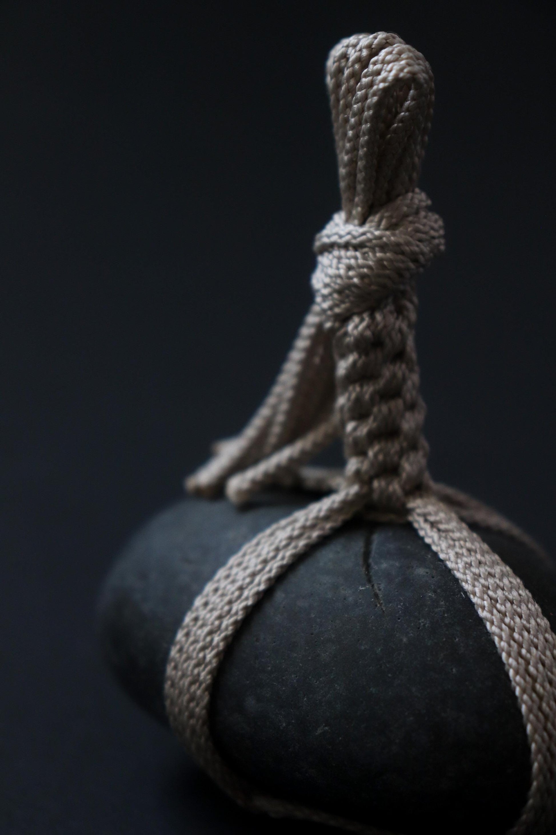 One of a Kind Sekimori Ishi – Nachiguro Stone with Edo-Uchi Kumihimo Cord | Japanese Guardian Stone | Zen Wabi-Sabi Decor