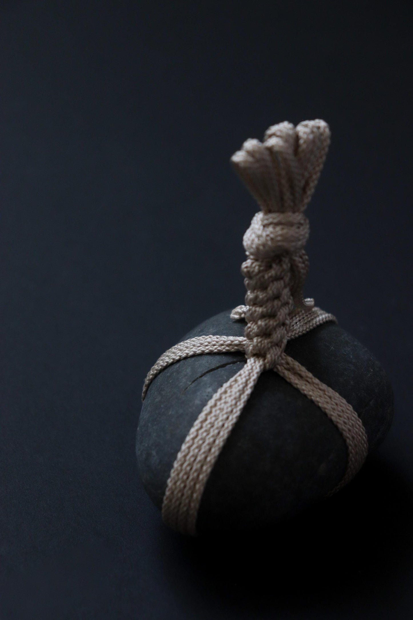 One of a Kind Sekimori Ishi – Nachiguro Stone with Edo-Uchi Kumihimo Cord | Japanese Guardian Stone | Zen Wabi-Sabi Decor