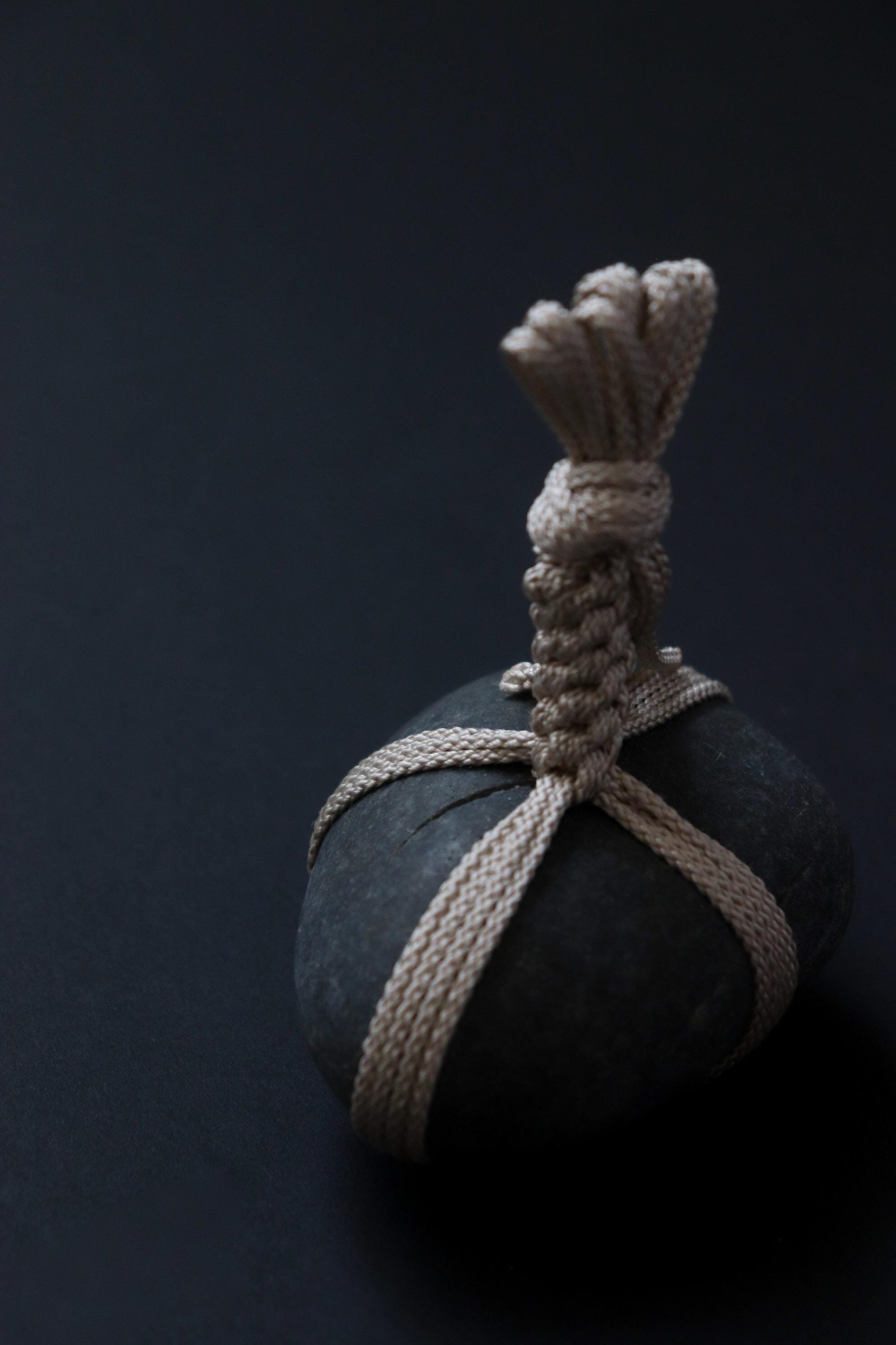 One of a Kind Sekimori Ishi – Nachiguro Stone with Edo-Uchi Kumihimo Cord | Japanese Guardian Stone | Zen Wabi-Sabi Decor