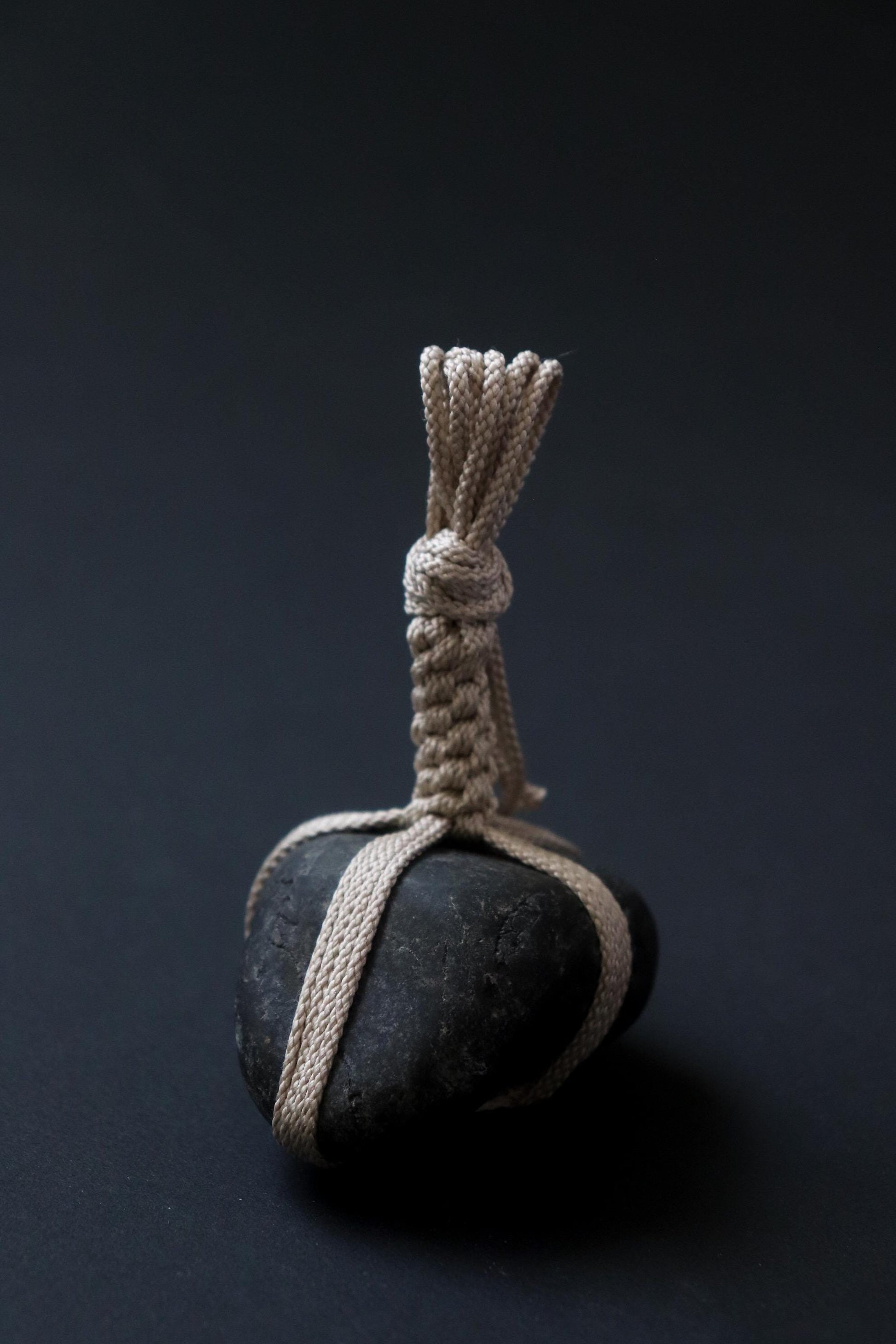 One of a Kind Sekimori Ishi – Nachiguro Stone with Traditional Edo-Uchi Kumihimo Cord | Japanese Guardian Stone | Zen Decor