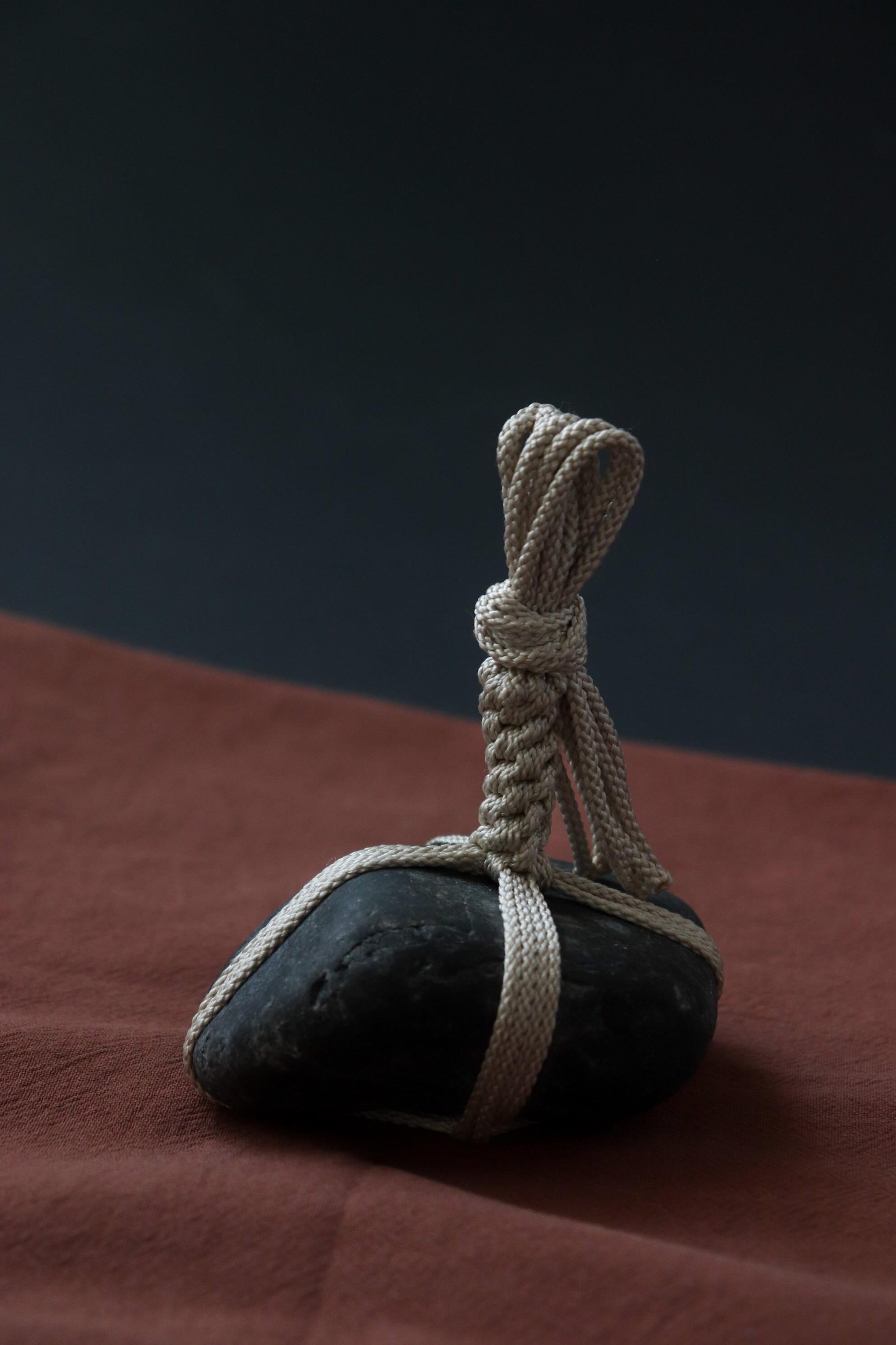 One of a Kind Sekimori Ishi – Nachiguro Stone with Traditional Edo-Uchi Kumihimo Cord | Japanese Guardian Stone | Zen Decor