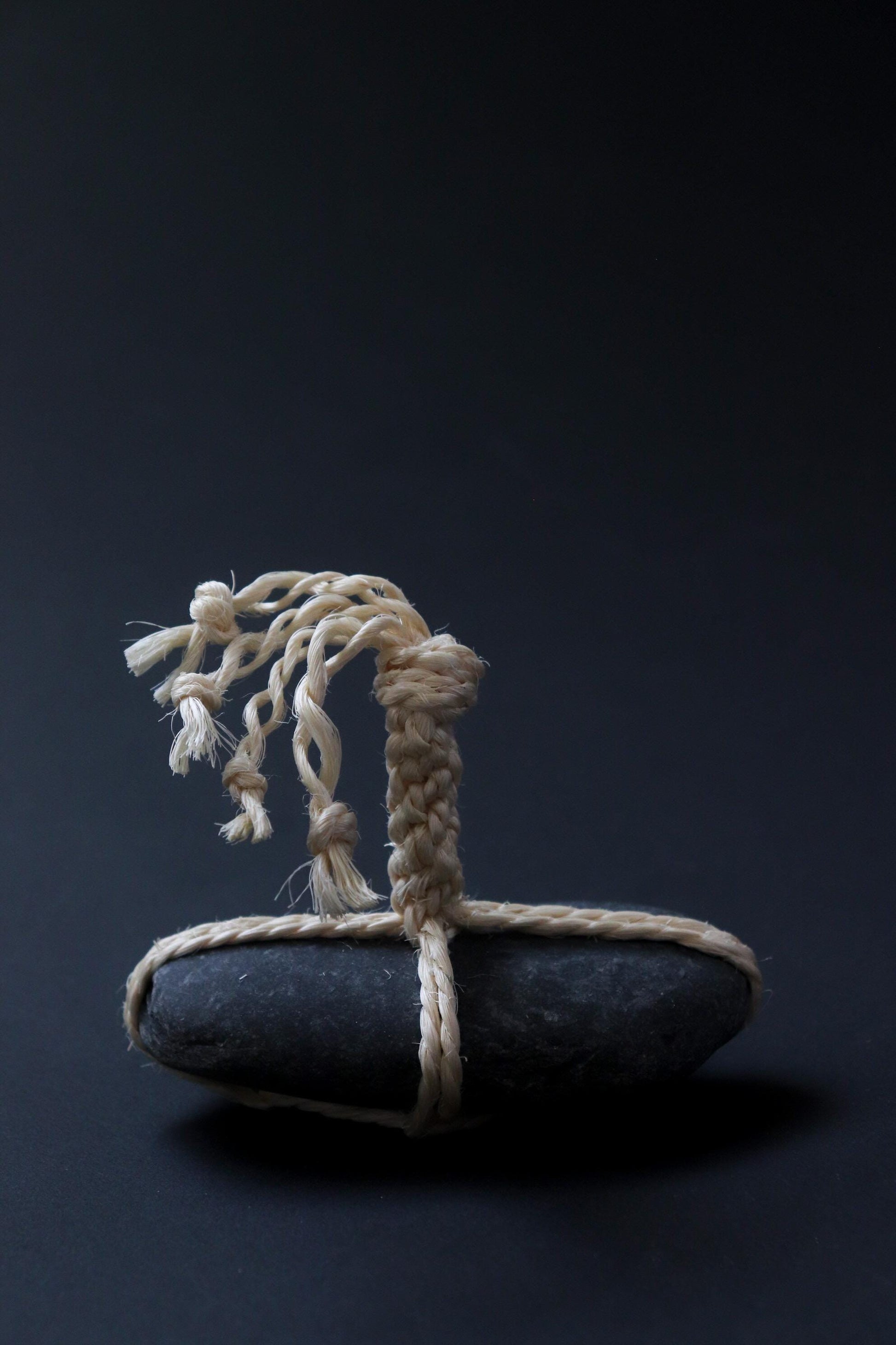 One of a Kind Sekimori Ishi – Nachiguro Stone with Sisal Rope | Japanese Guardian Stone | Wabi-Sabi Zen Decor