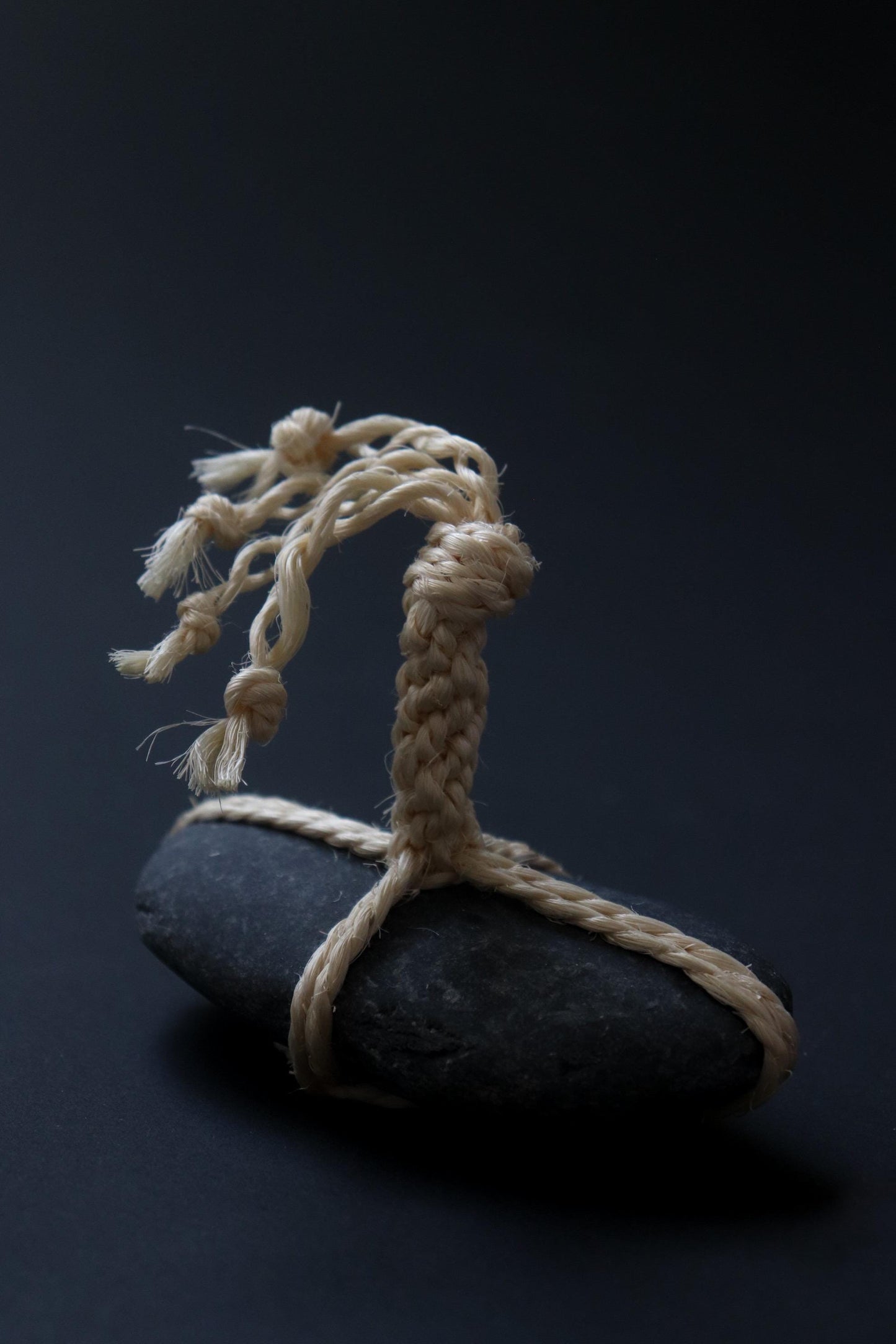 One of a Kind Sekimori Ishi – Nachiguro Stone with Sisal Rope | Japanese Guardian Stone | Wabi-Sabi Zen Decor
