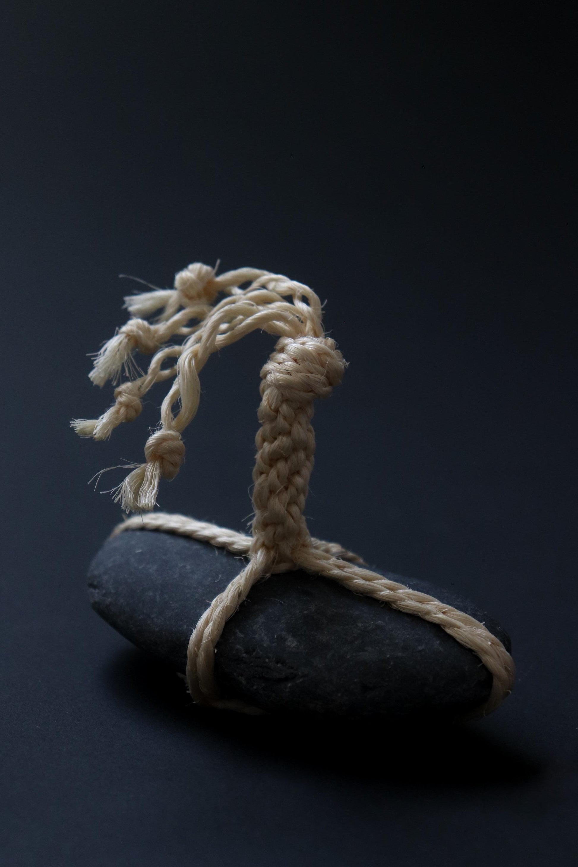 One of a Kind Sekimori Ishi – Nachiguro Stone with Sisal Rope | Japanese Guardian Stone | Wabi-Sabi Zen Decor