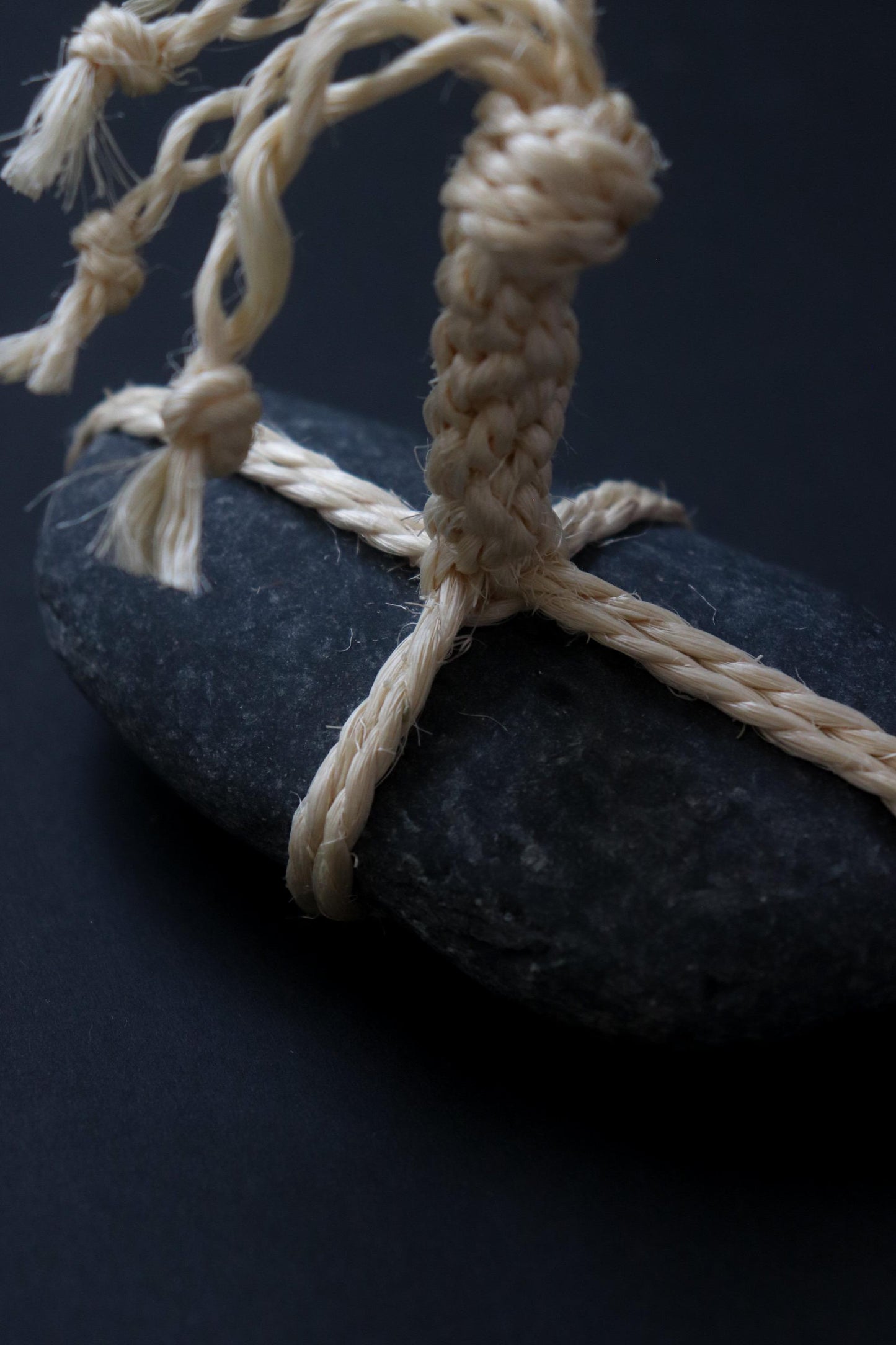 One of a Kind Sekimori Ishi – Nachiguro Stone with Sisal Rope | Japanese Guardian Stone | Wabi-Sabi Zen Decor