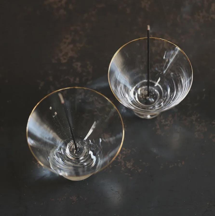 Gold Rim Glass Incense Holder, Sculptural Sphere Base Incense Stand, Minimal Modern Japanese Style, Clear Glass Burner Tray with box