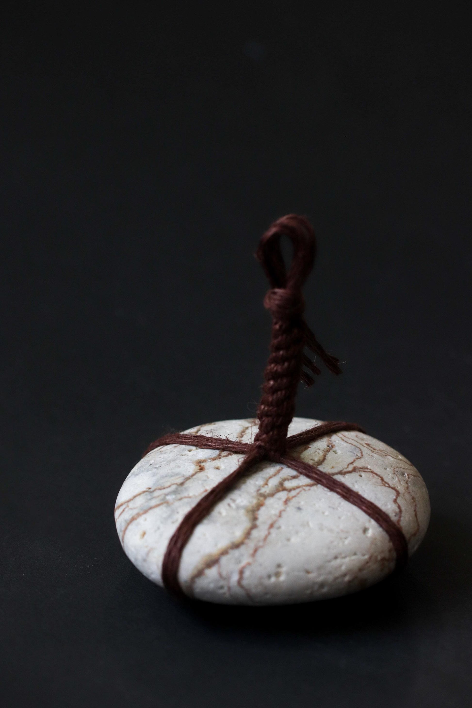 Sekimori Ishi Japanese Garden Stone, Tsugaru Stone with Linen Rope, Zen Garden Marker, Wabi Sabi Sculpture, Japanese Garden Decor