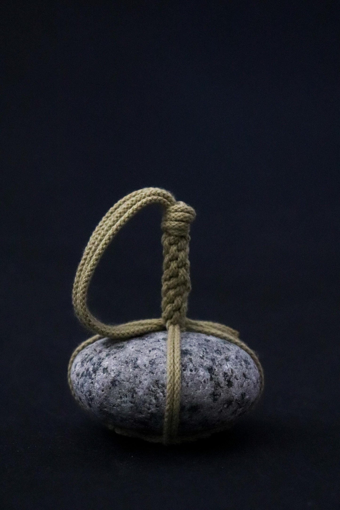 Sekimori Stone Japanese Garden Marker | Niigata River Stone with Cotton Rope | Zen Garden Decor | Wabi Sabi Japanese Stone Object