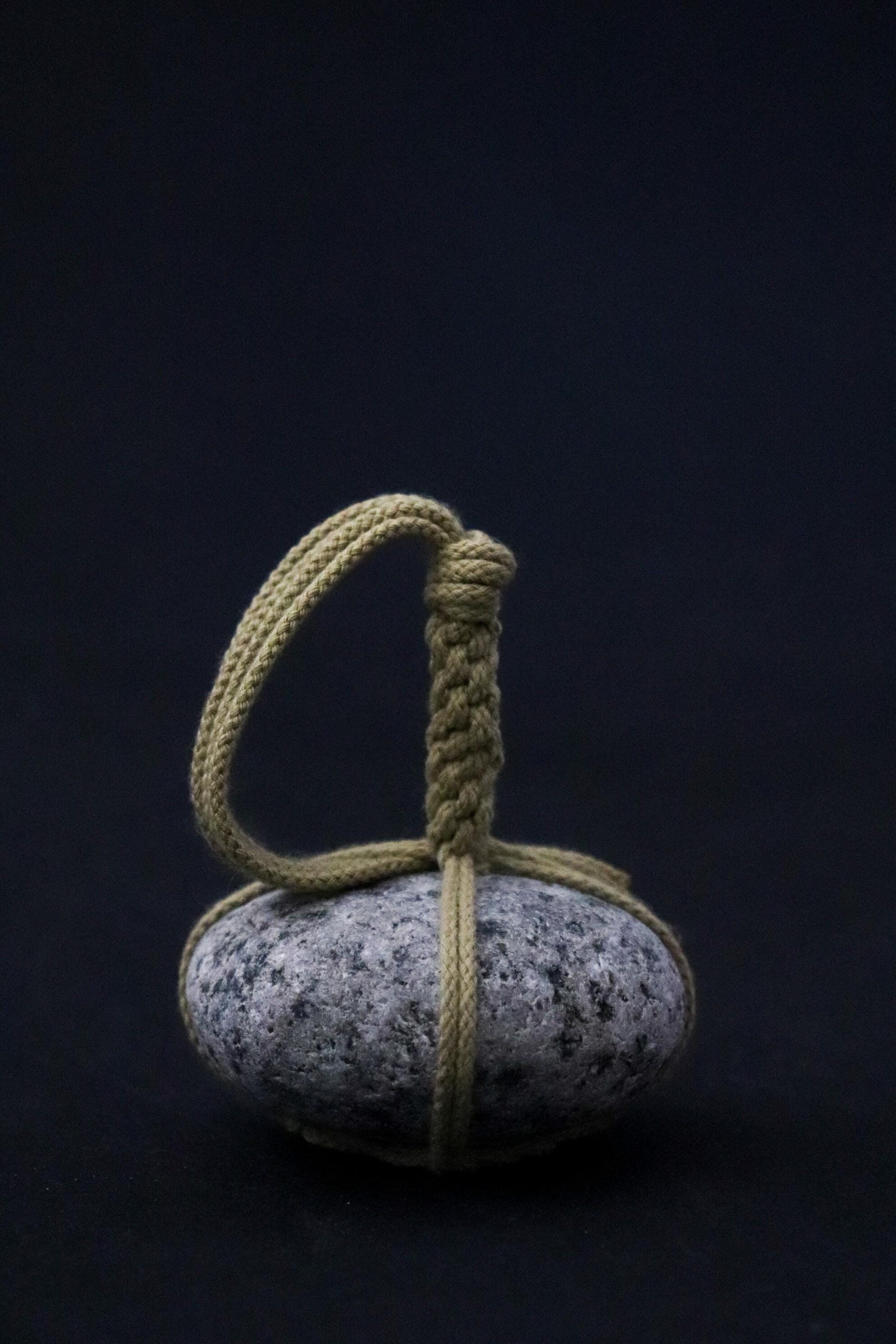Sekimori Stone Japanese Garden Marker | Niigata River Stone with Cotton Rope | Zen Garden Decor | Wabi Sabi Japanese Stone Object