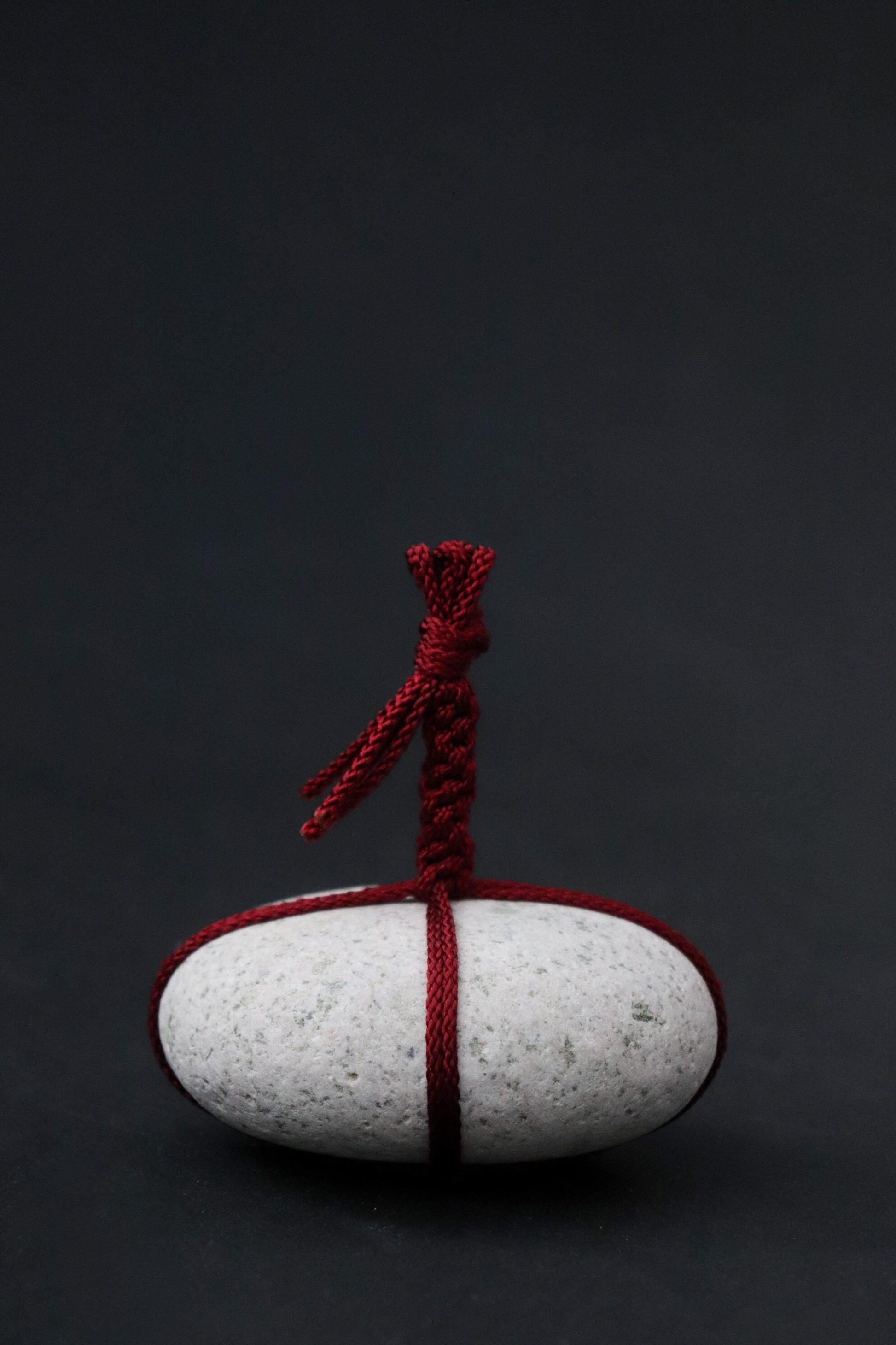Sekimori Stone Japanese Garden Marker | Niigata Stone with Edo Kumihimo Cord | Zen Garden Decor | Wabi Sabi Japanese Stone Object