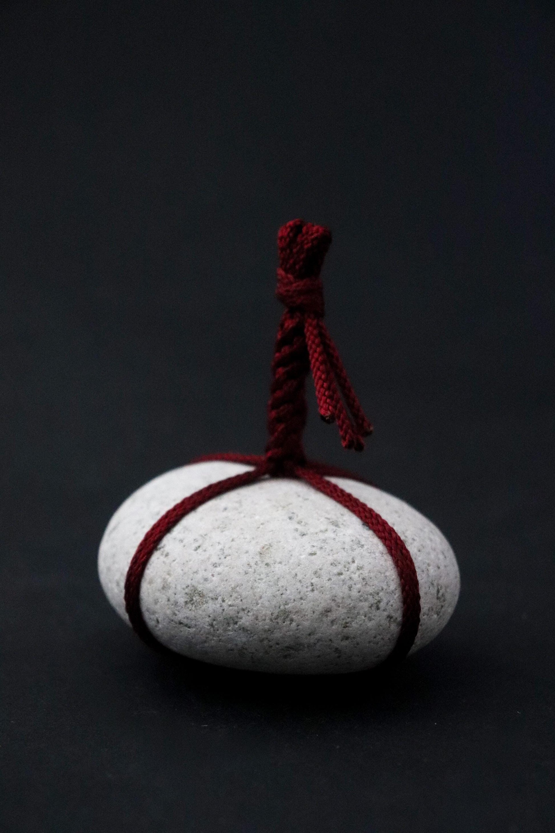 Sekimori Stone Japanese Garden Marker | Niigata Stone with Edo Kumihimo Cord | Zen Garden Decor | Wabi Sabi Japanese Stone Object
