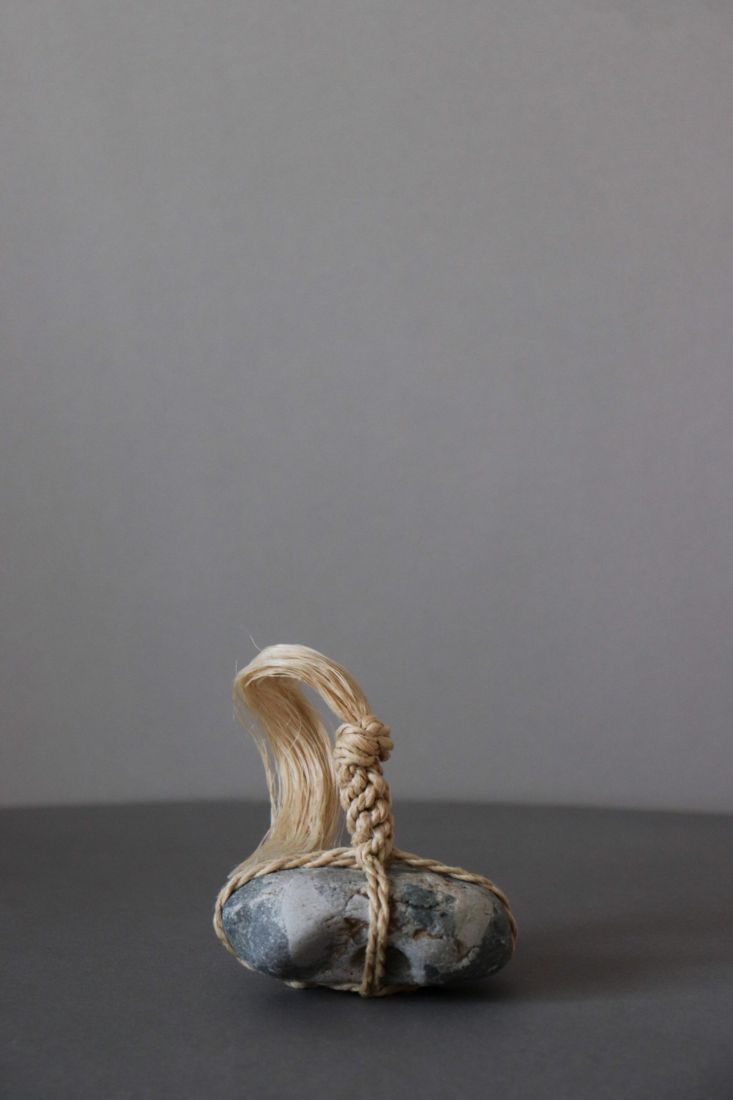 Sacred Sekimori Stone with Seima Hemp | Niigata River Stone | Japanese Zen Garden Object | Shinto Inspired Wabi Sabi Decor