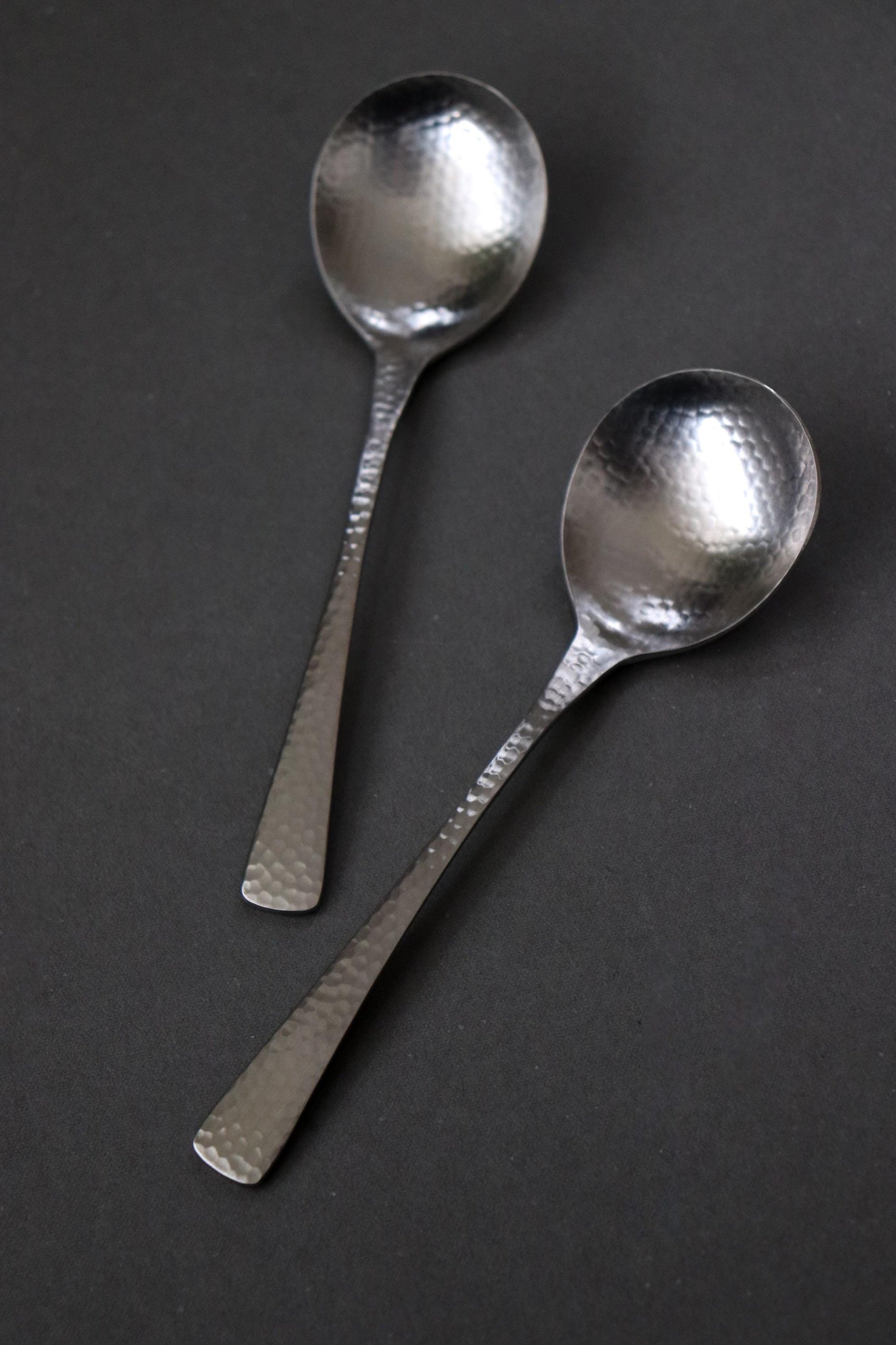 Japanese Nagomi Hammered Stainless Steel Bouillon Spoon – Tsubame-Sanjo Cutlery, Modern Minimalist Soup Spoon, 18-8 Steel, Made in Japan