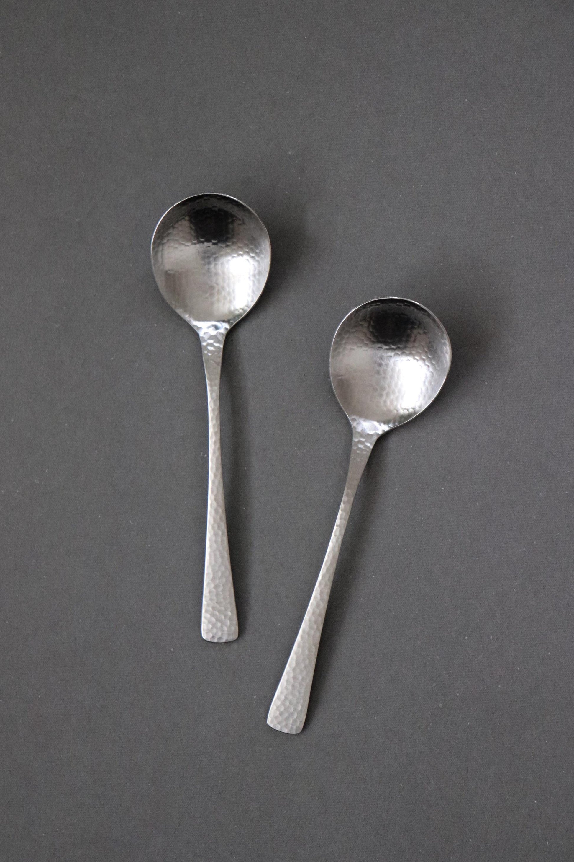 Japanese Nagomi Hammered Stainless Steel Bouillon Spoon – Tsubame-Sanjo Cutlery, Modern Minimalist Soup Spoon, 18-8 Steel, Made in Japan