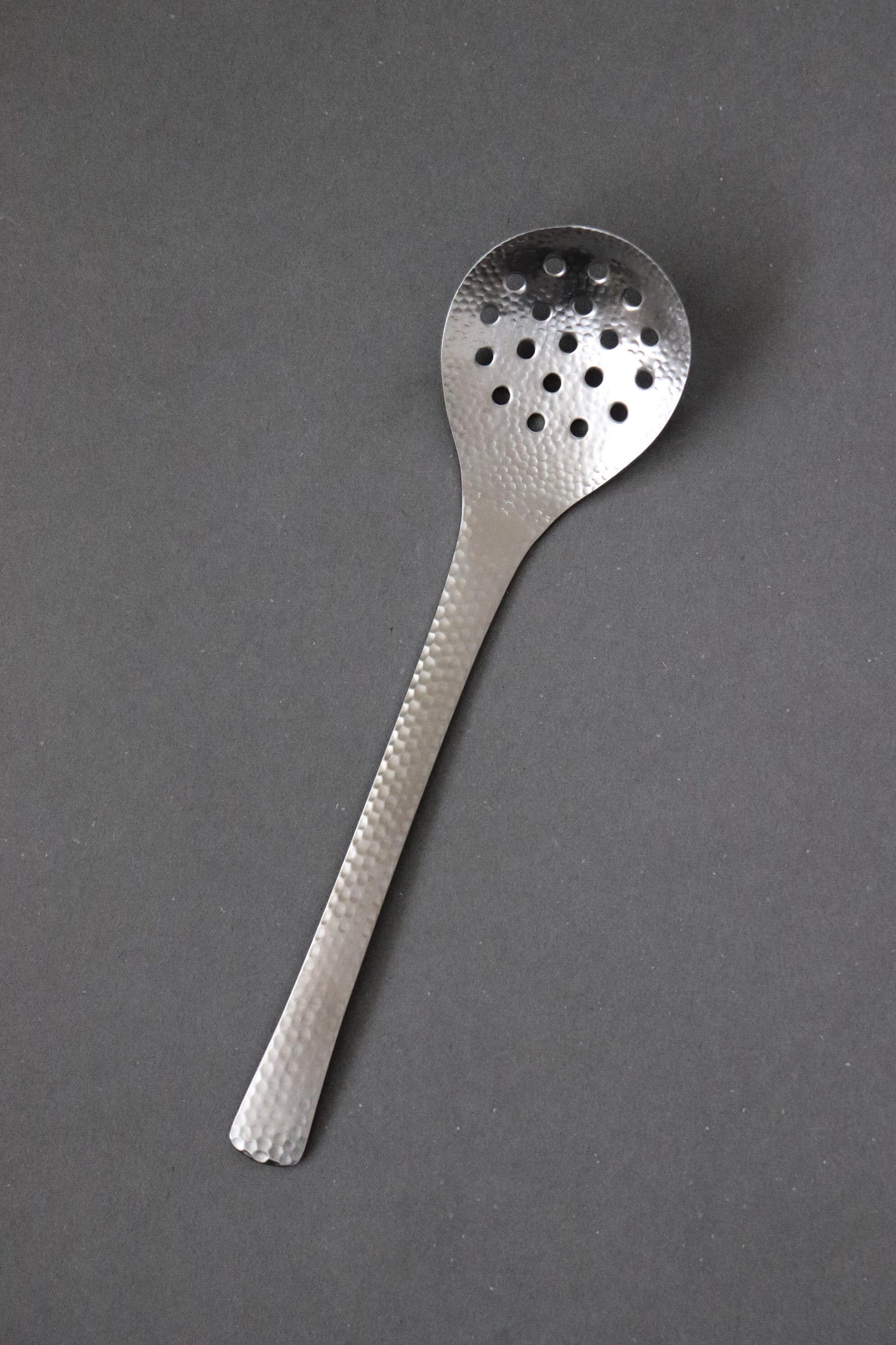 Japanese Nagomi Hammered Stainless Steel Slotted Serving Spoon – Tsubame-Sanjo Cutlery, Round Perforated Ladle, 18-8 Steel, Made in Japan