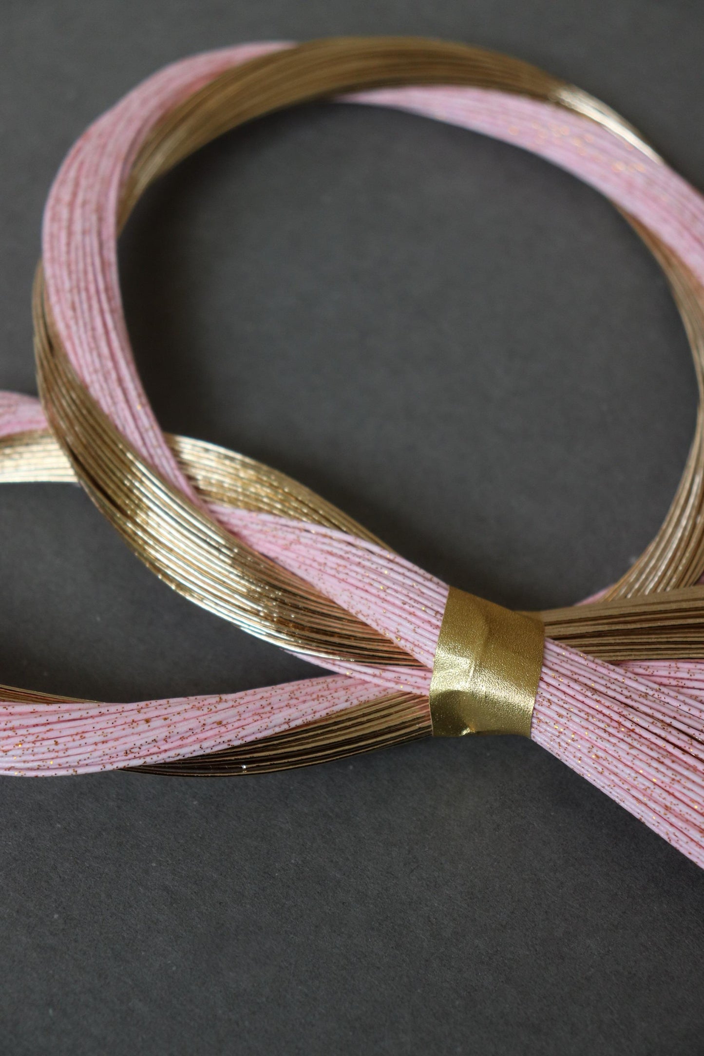 Japanese Mizuhiki Decoration – Peach & Gold Spring Knot Ornament, Traditional Washi Paper Cord, Handmade Craft Accent, Made in Japan