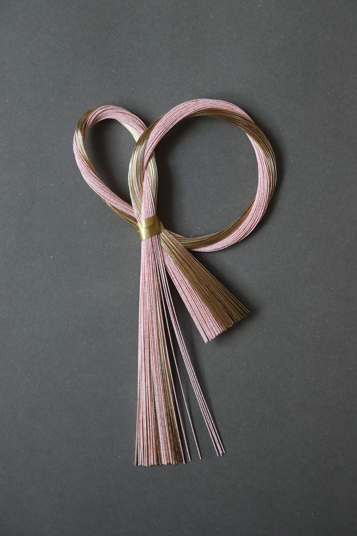 Japanese Mizuhiki Decoration – Peach & Gold Spring Knot Ornament, Traditional Washi Paper Cord, Handmade Craft Accent, Made in Japan