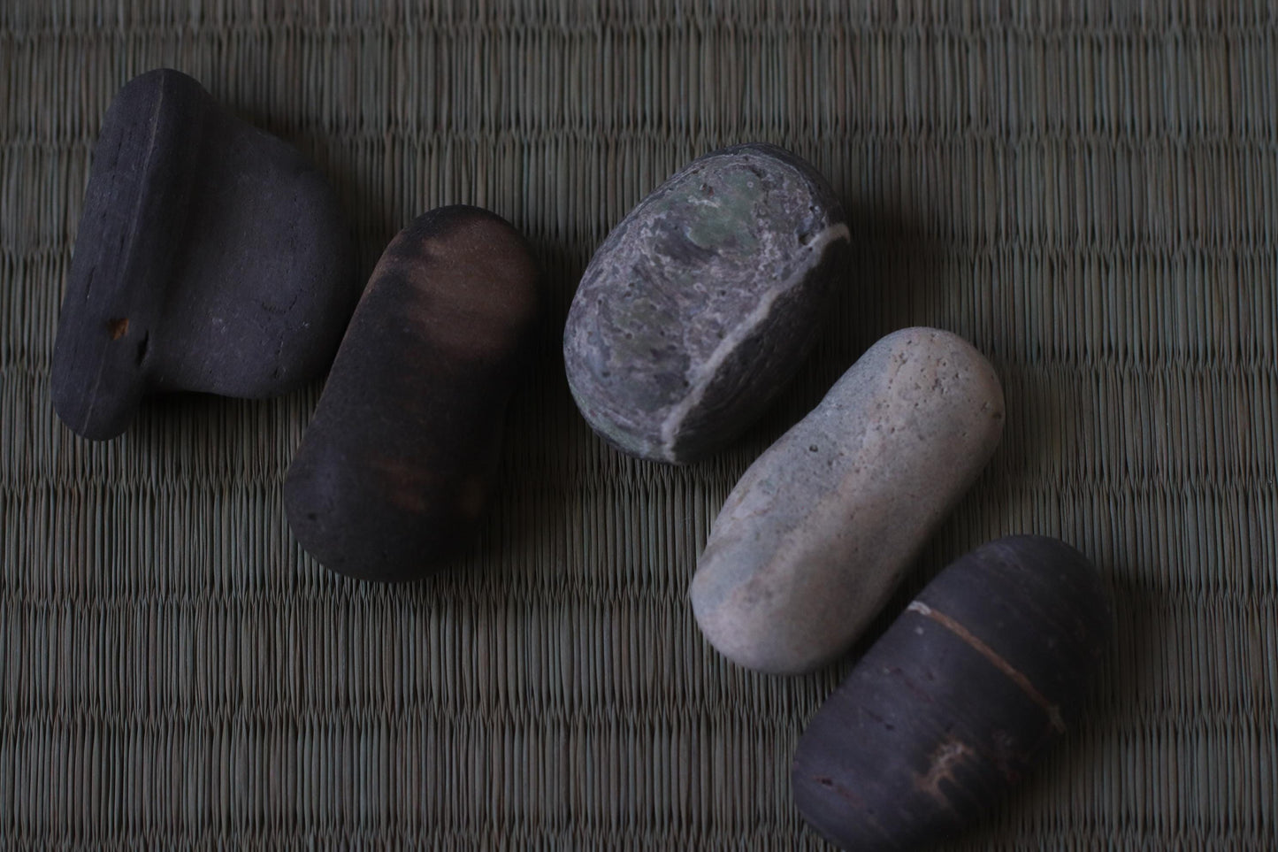 Silent Fragments — Edition 02: Brown (Daichi) | Art of Time Tsugaru Stones & Ancient Manuscripts | Set of 5 Hand-Selected Japanese Stones