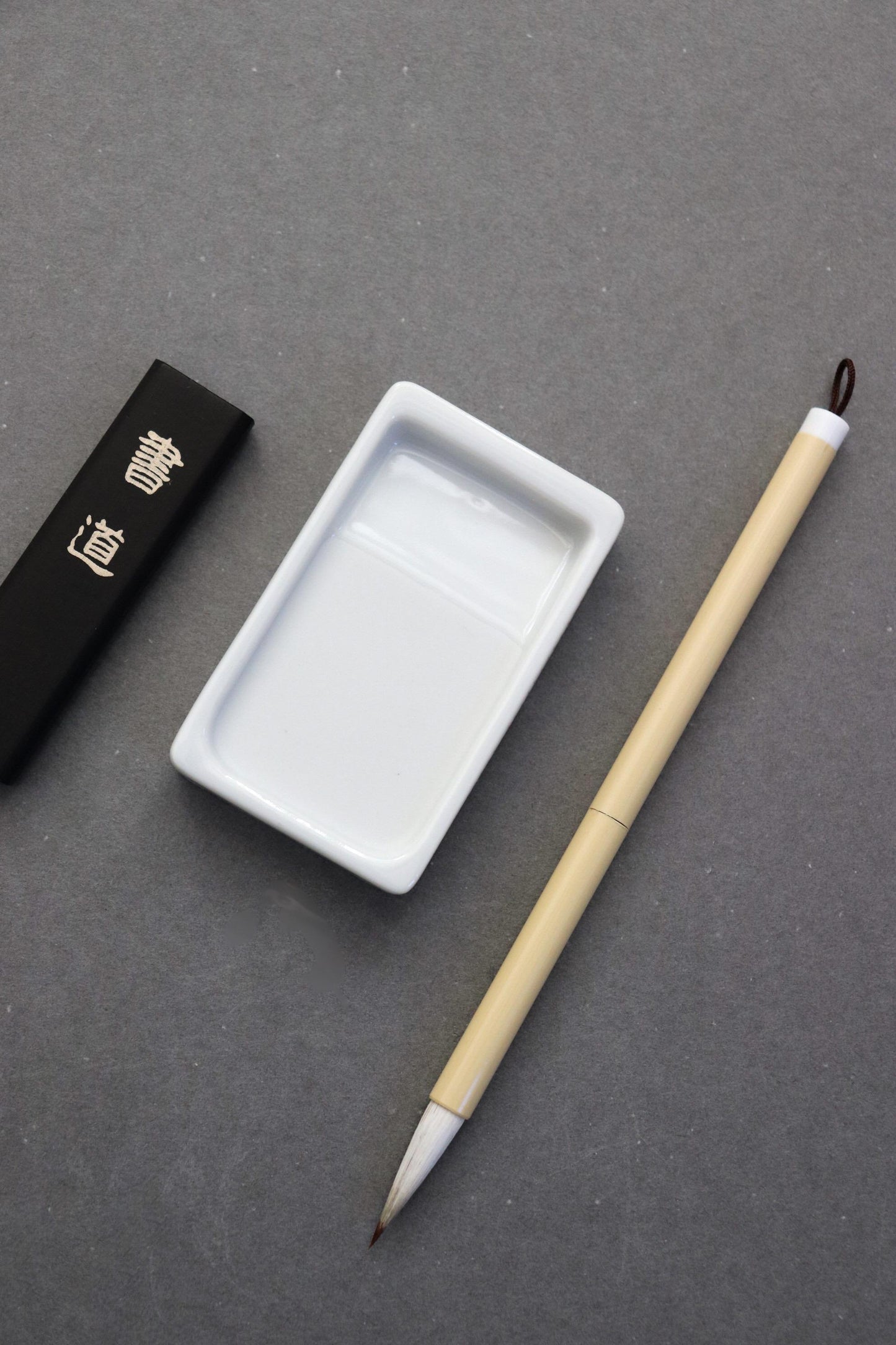Japanese Calligraphy Set in Kiri Wood Box–Mini Shodo Writing Kit with Ceramic Suzuri Ink Stone, Sumi Ink&Brush–Traditional Japanese Art Gift