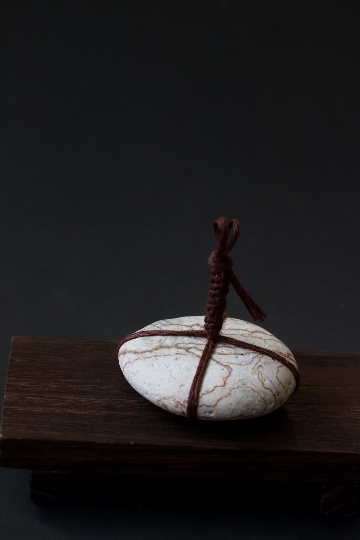 Sekimori Ishi Japanese Garden Stone, Tsugaru Stone with Linen Rope, Zen Garden Marker, Wabi Sabi Sculpture, Japanese Garden Decor