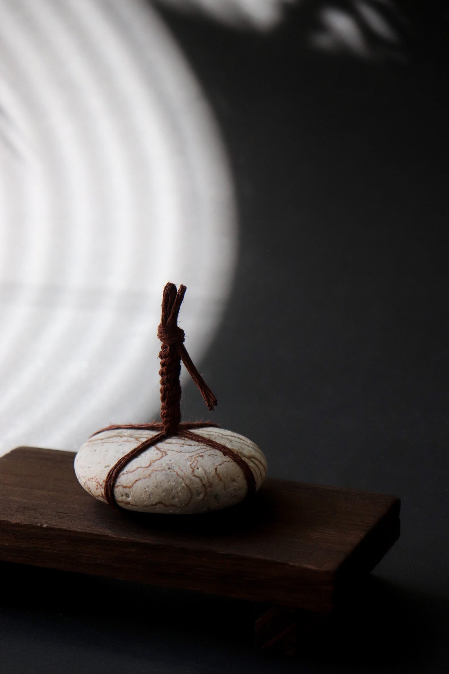 Sekimori Ishi Japanese Garden Stone, Tsugaru Stone with Linen Rope, Zen Garden Marker, Wabi Sabi Sculpture, Japanese Garden Decor