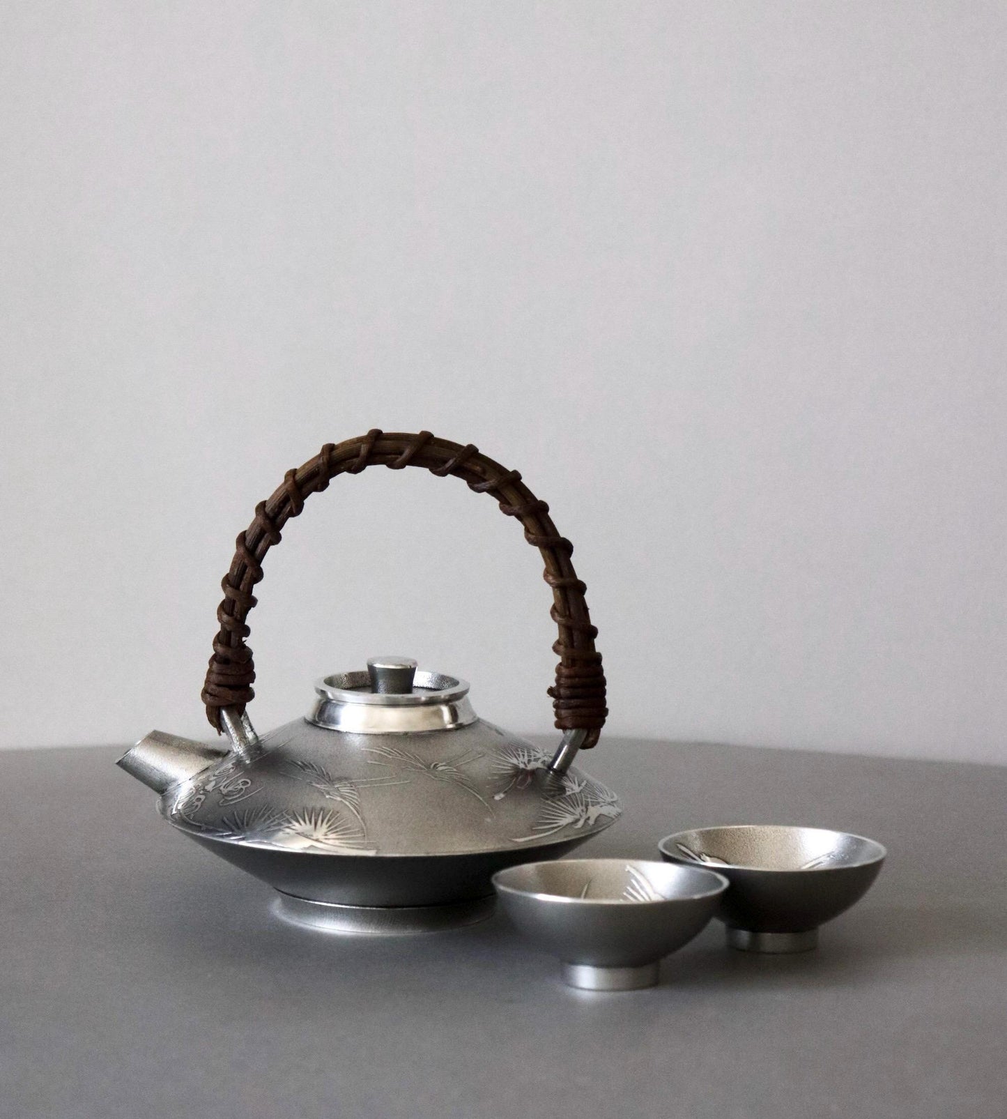 Vintage Satsuma Pewter Sake Set Iwakiri Japan |Japanese Tin Chiyoka Tokkuri & Ochoko Cups | Traditional Japanese Sake Ware|Wabi Sabi Barware