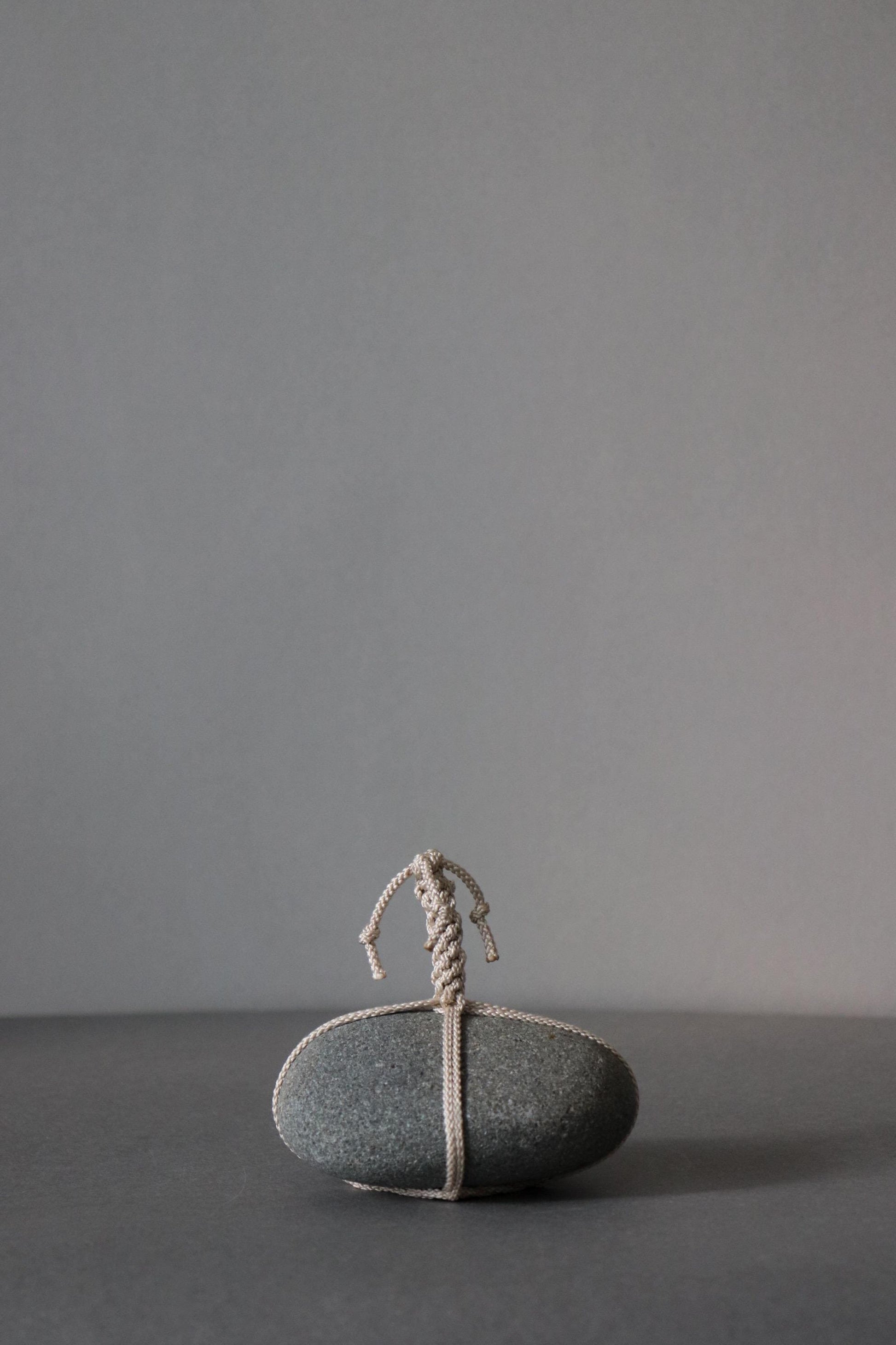 Sekimori Ishi Stone Japanese Garden Marker Edo Braided Cord Niigata Stone Zen Decor Wabi Sabi Object Minimal Sculpture