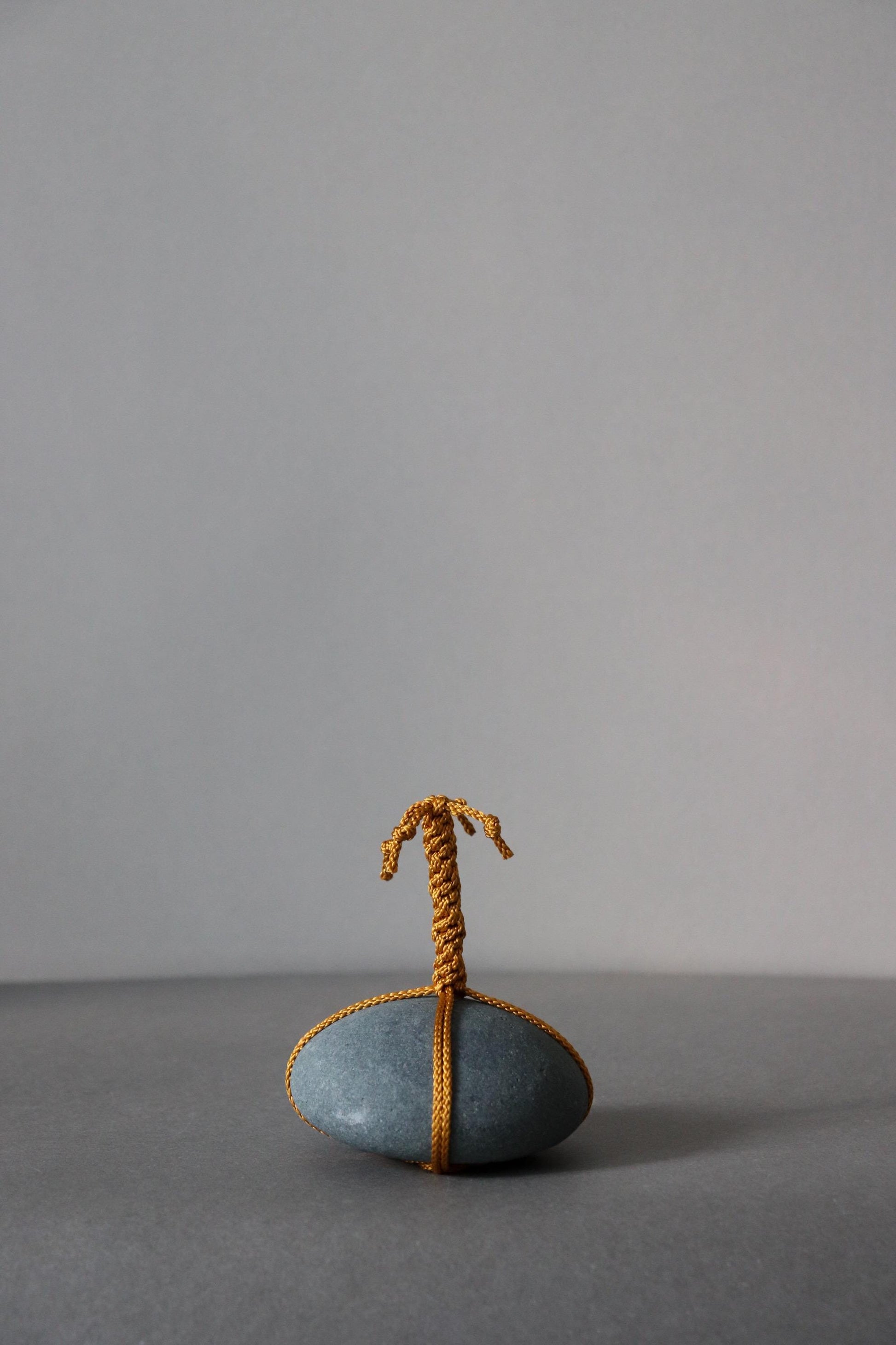 Sekimori Ishi Japanese Stone Marker Edo Braided Cord Niigata Stone Zen Decor Wabi Sabi Object Minimal Sculpture