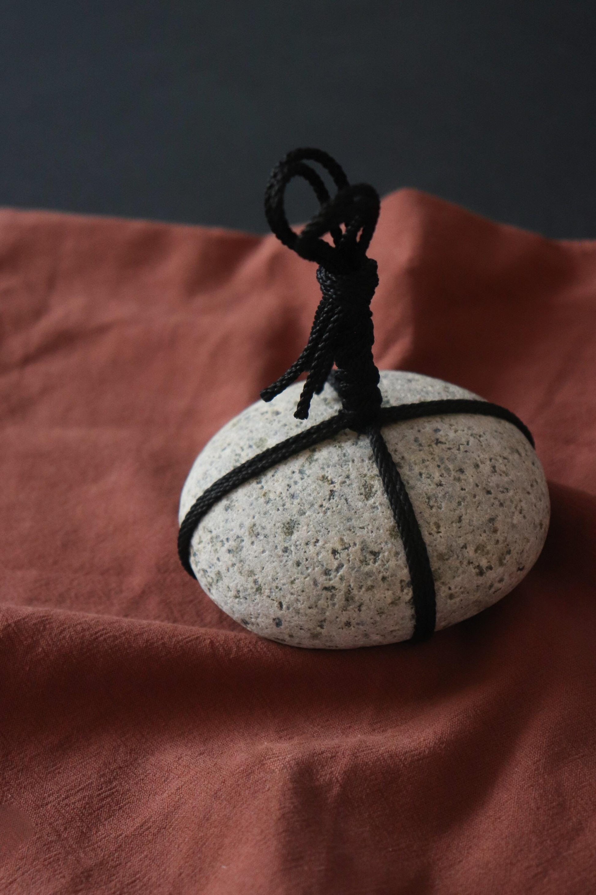 Sekimori Ishi Japanese Stone Marker Black Edo Cord Niigata Stone Zen Decor Wabi Sabi Minimal Sculpture
