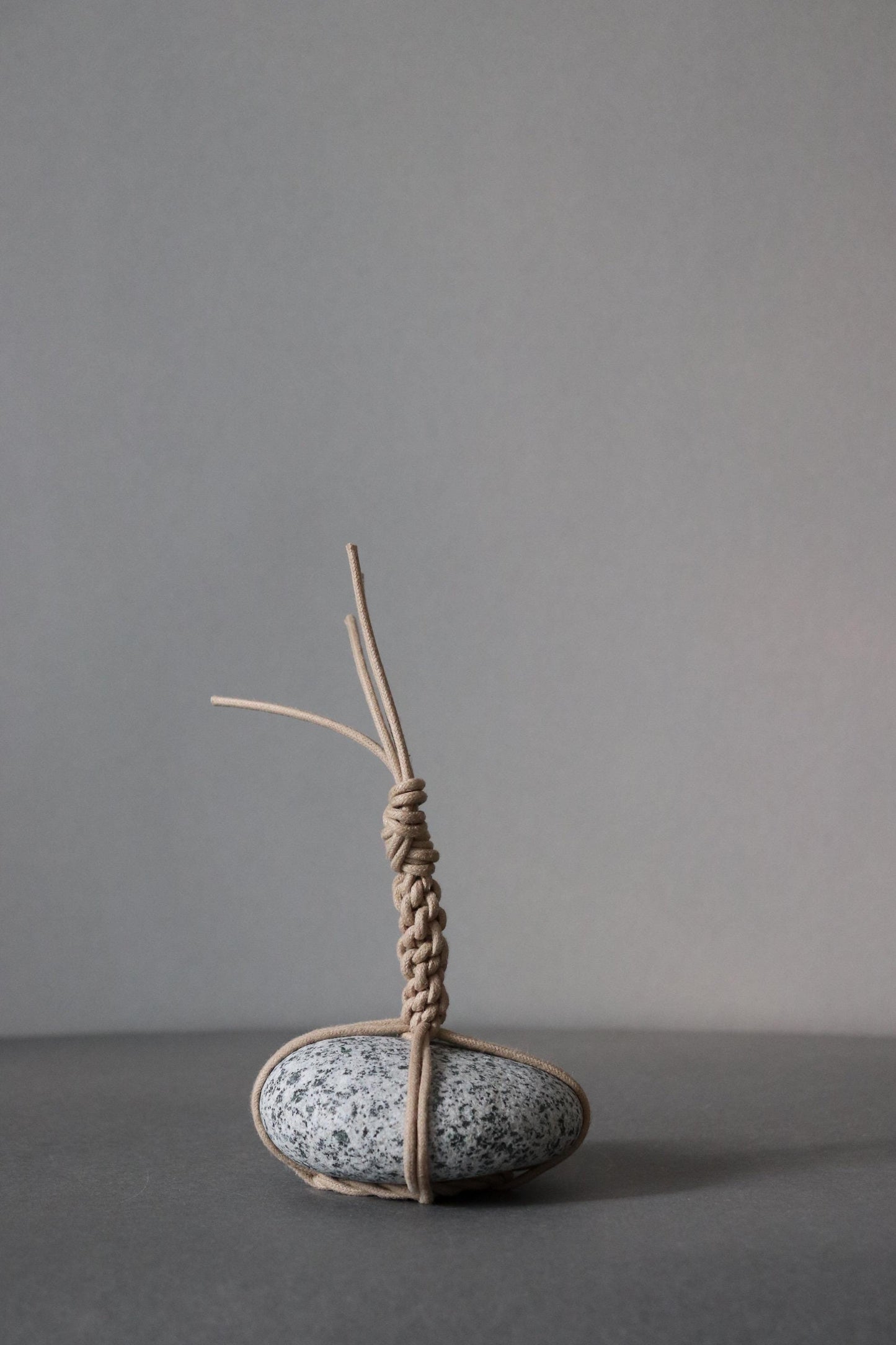 Sekimori Ishi Japanese Stone Marker Cotton Wax Cord Niigata Stone Zen Decor Wabi Sabi Object Minimal Sculpture