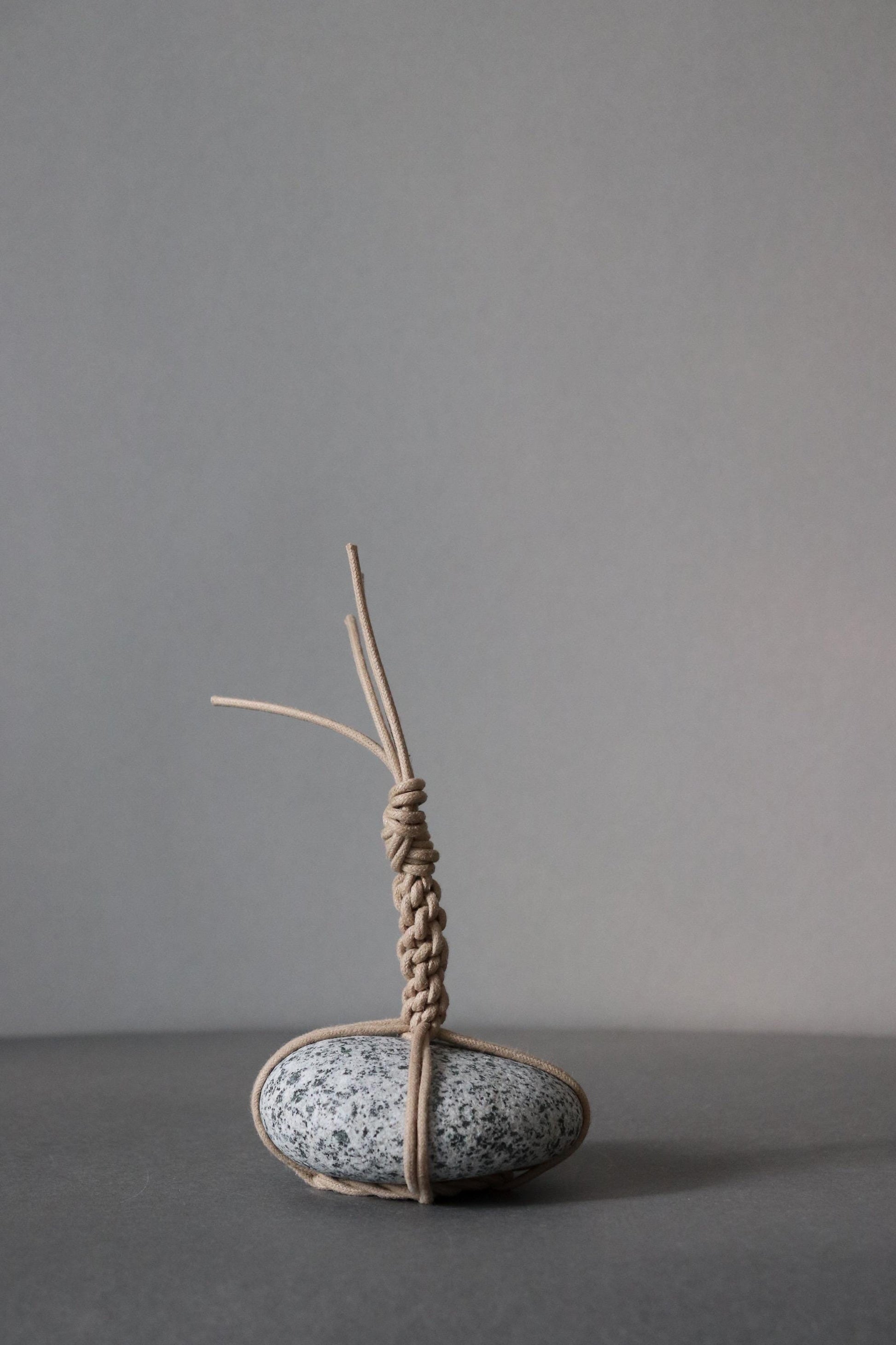 Sekimori Ishi Japanese Stone Marker Cotton Wax Cord Niigata Stone Zen Decor Wabi Sabi Object Minimal Sculpture