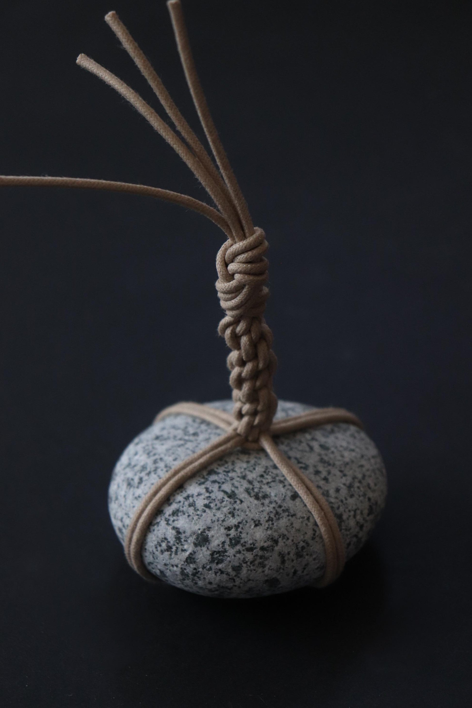 Sekimori Ishi Japanese Stone Marker Cotton Wax Cord Niigata Stone Zen Decor Wabi Sabi Object Minimal Sculpture