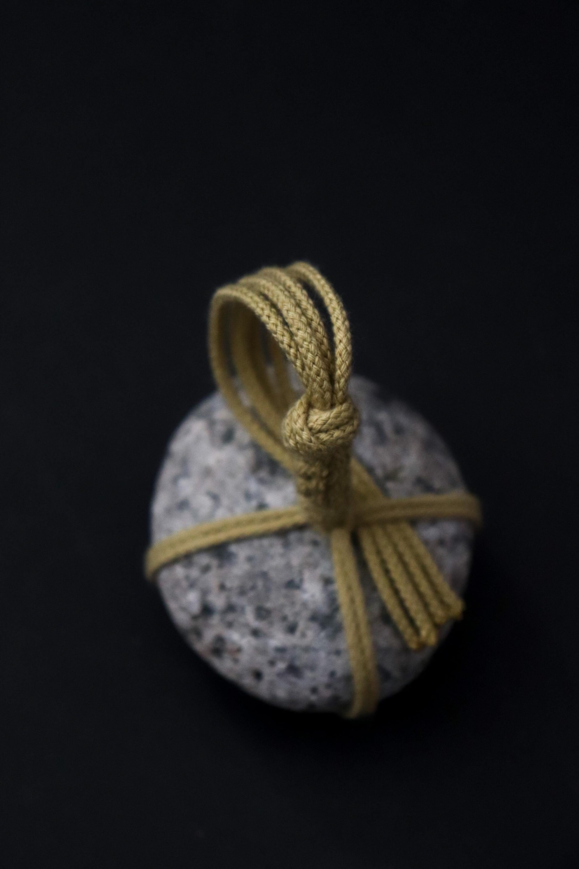 Sekimori Stone Japanese Garden Marker | Niigata River Stone with Cotton Rope | Zen Garden Decor | Wabi Sabi Japanese Stone Object