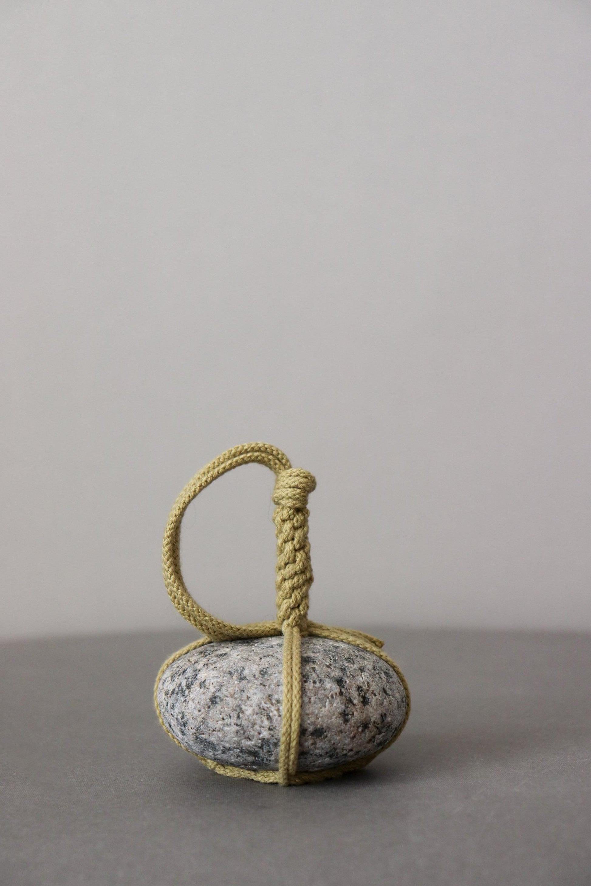Sekimori Stone Japanese Garden Marker | Niigata River Stone with Cotton Rope | Zen Garden Decor | Wabi Sabi Japanese Stone Object