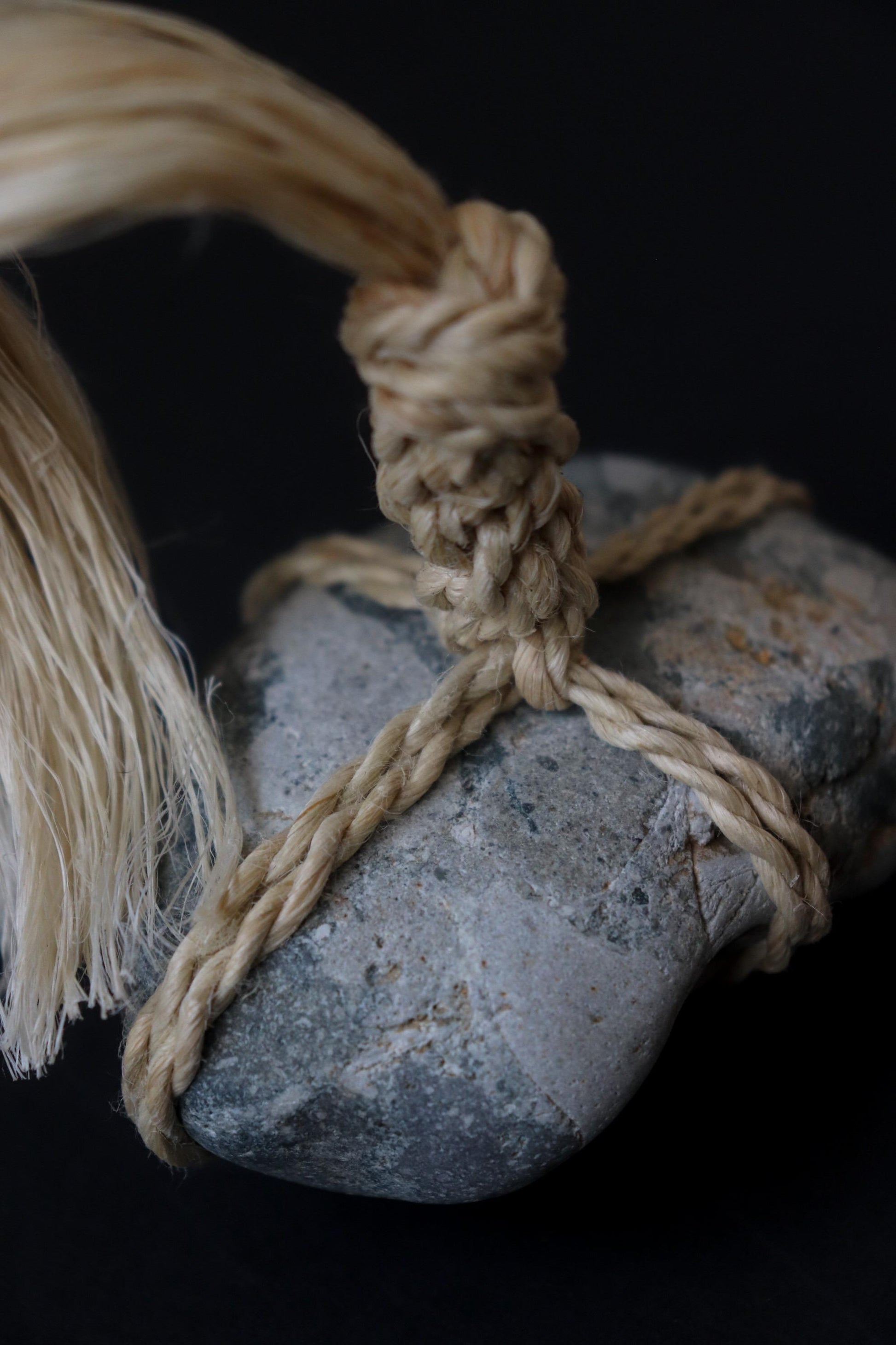 Sacred Sekimori Stone with Seima Hemp | Niigata River Stone | Japanese Zen Garden Object | Shinto Inspired Wabi Sabi Decor