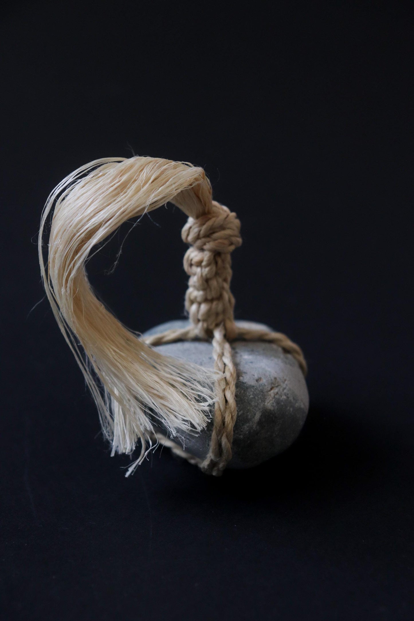Sacred Sekimori Stone with Seima Hemp | Niigata River Stone | Japanese Zen Garden Object | Shinto Inspired Wabi Sabi Decor