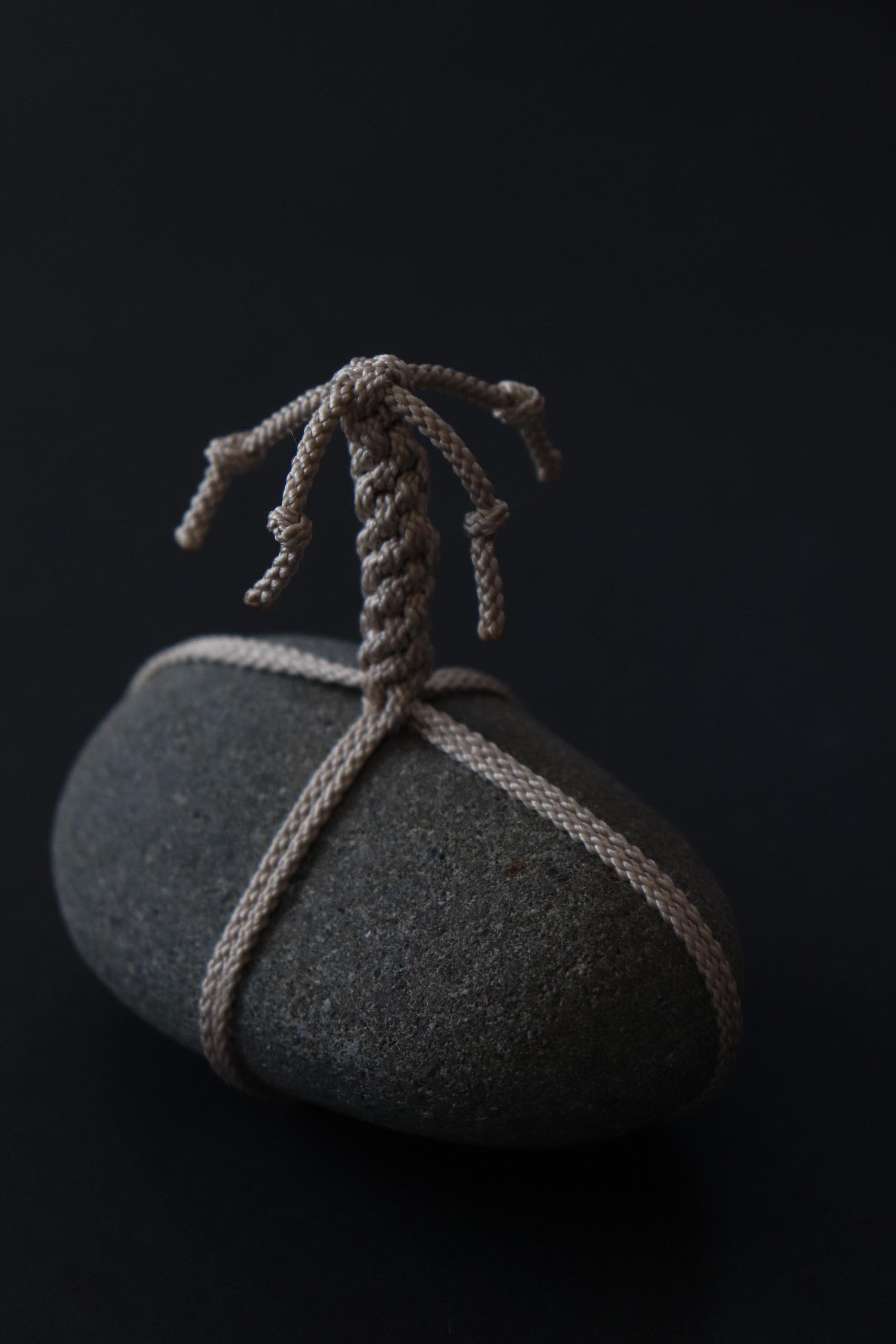 Sekimori Ishi Stone Japanese Garden Marker Edo Braided Cord Niigata Stone Zen Decor Wabi Sabi Object Minimal Sculpture
