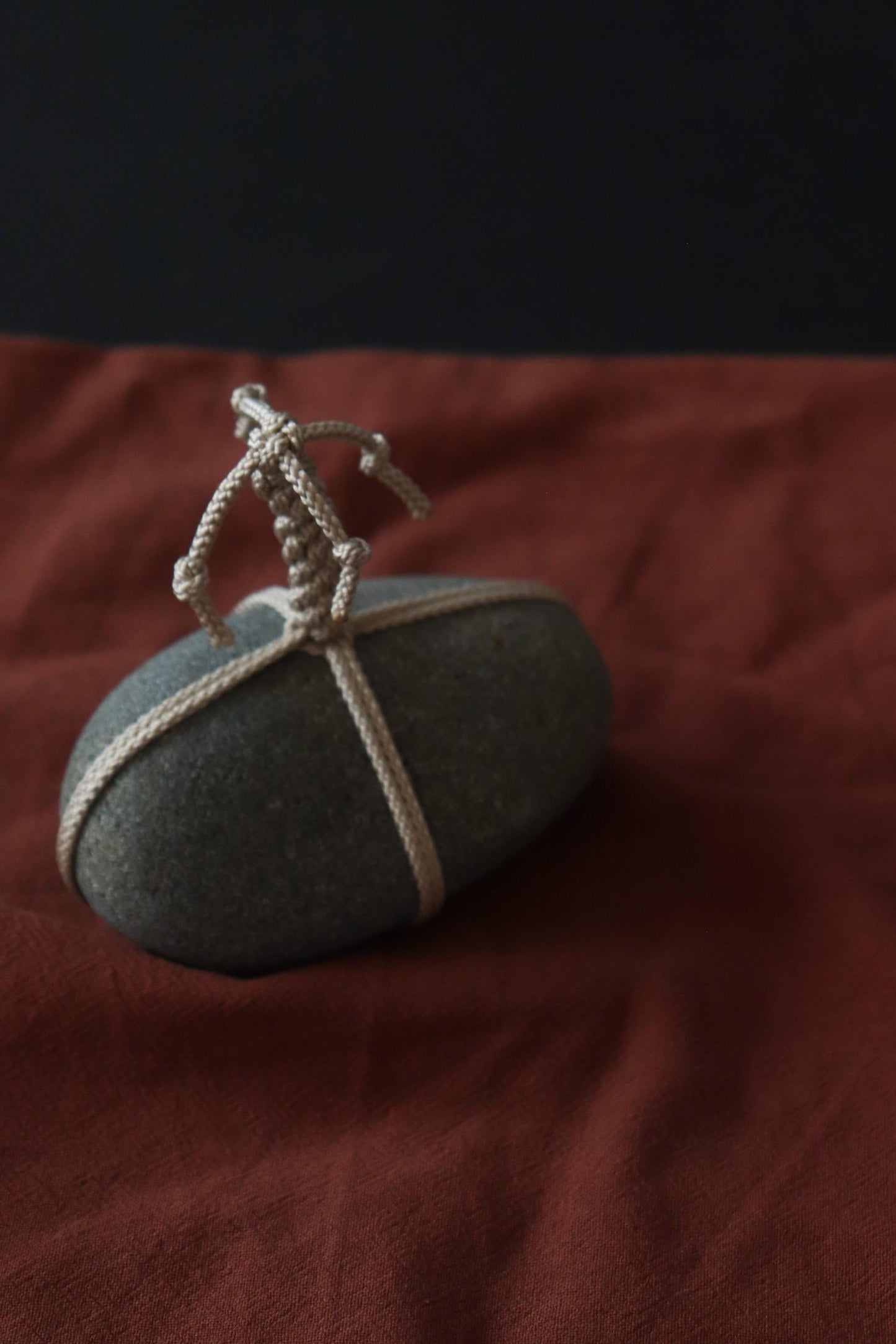 Sekimori Ishi Stone Japanese Garden Marker Edo Braided Cord Niigata Stone Zen Decor Wabi Sabi Object Minimal Sculpture