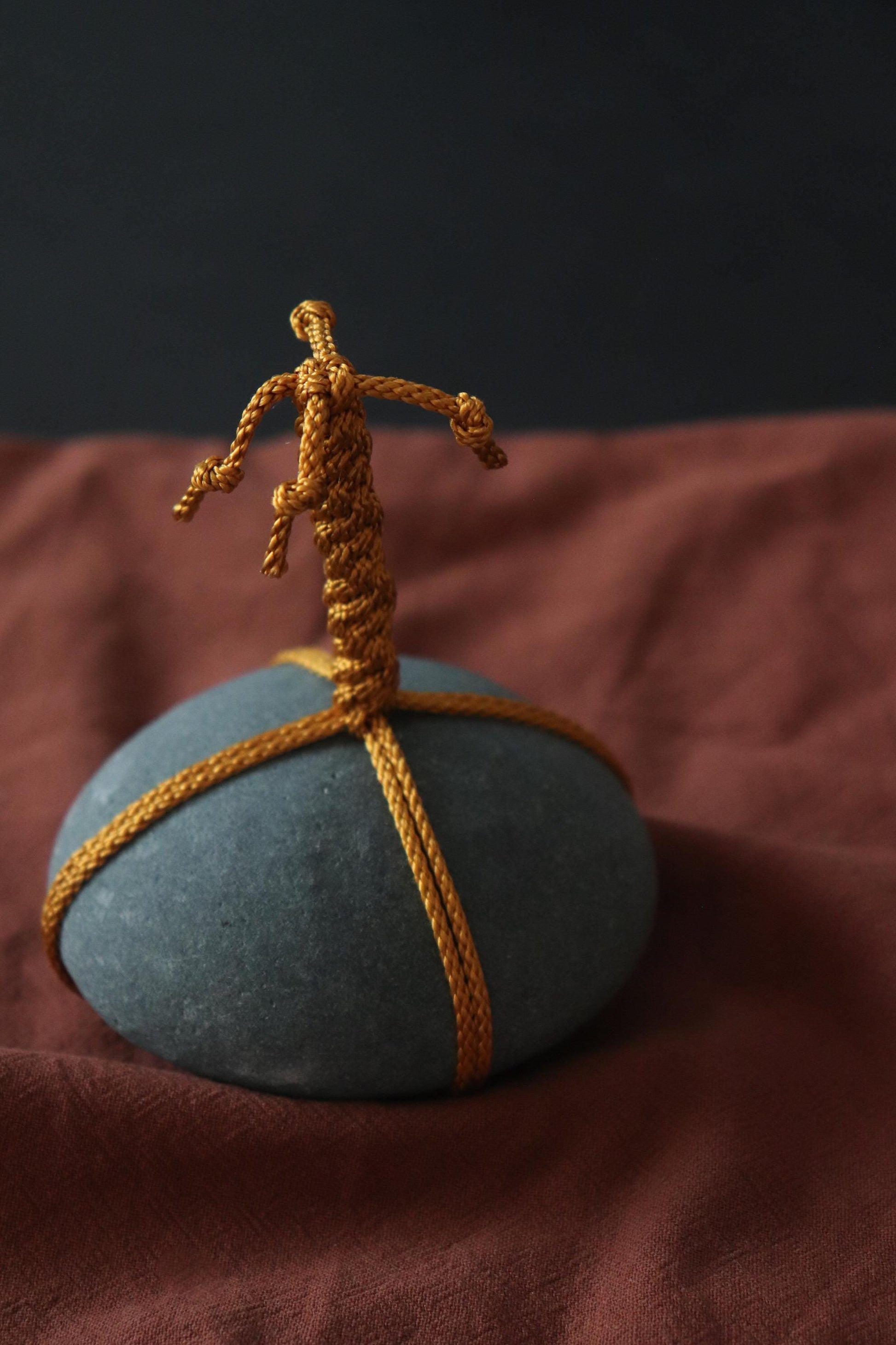 Sekimori Ishi Japanese Stone Marker Edo Braided Cord Niigata Stone Zen Decor Wabi Sabi Object Minimal Sculpture