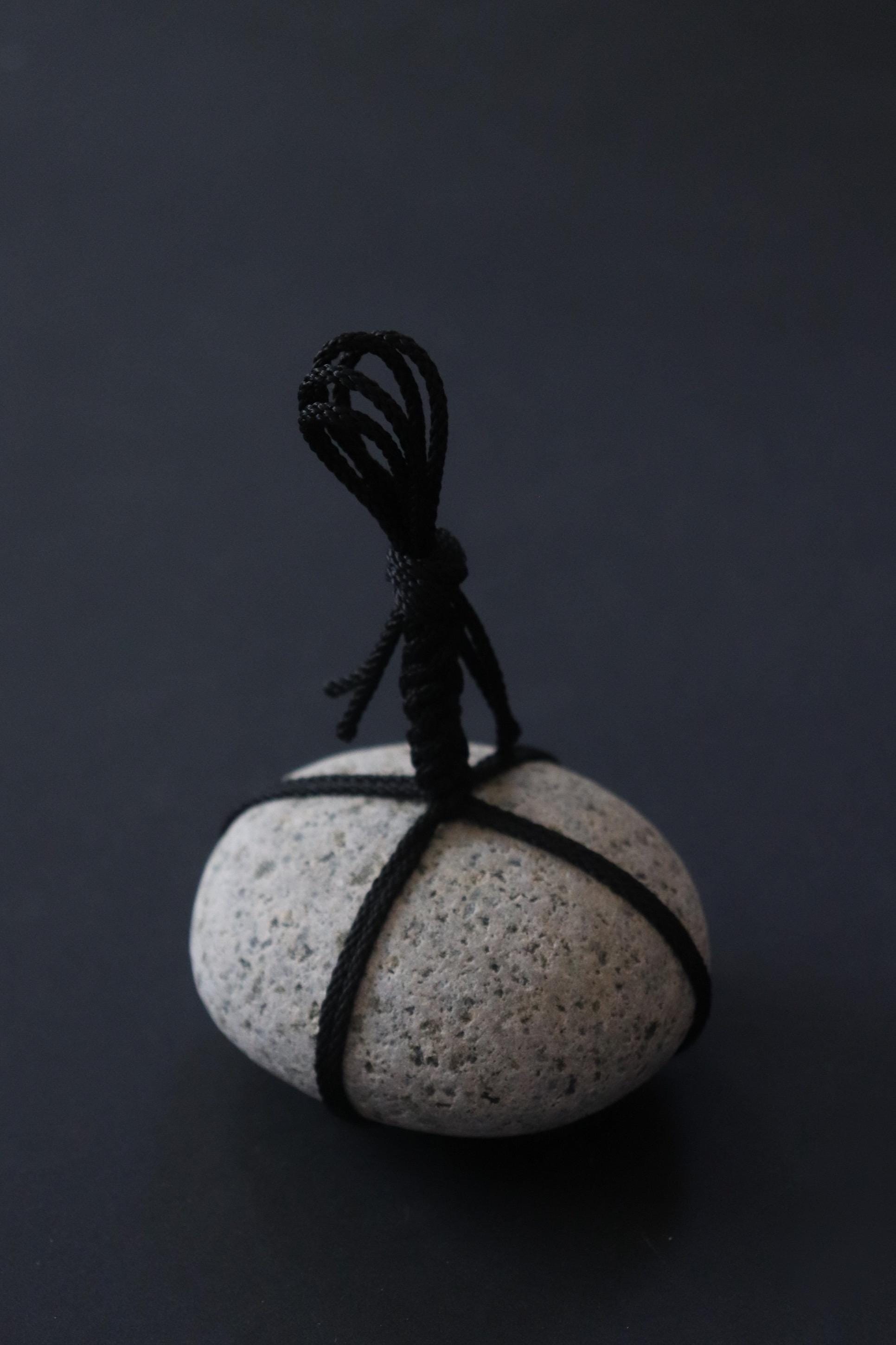 Sekimori Ishi Japanese Stone Marker Black Edo Cord Niigata Stone Zen Decor Wabi Sabi Minimal Sculpture