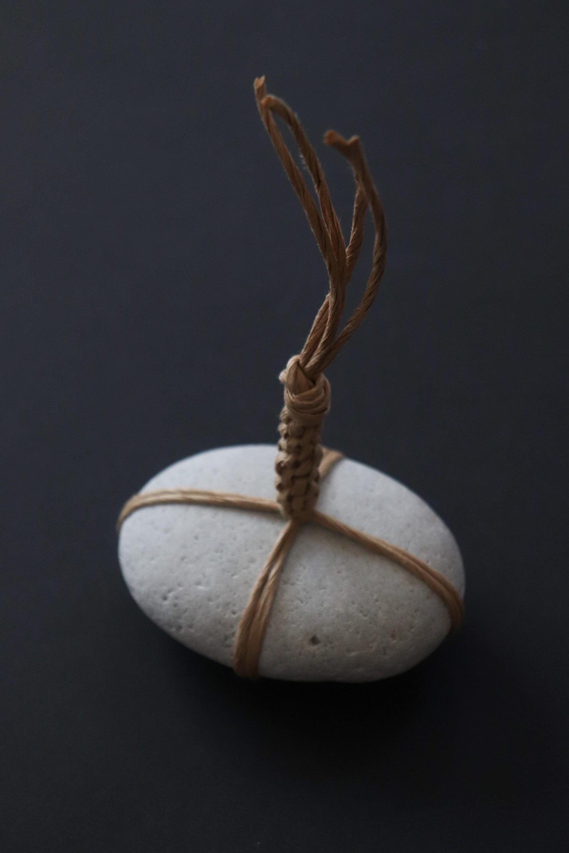 Sekimori Ishi Japanese Stone Marker Paper Cord Niigata Stone Zen Decor Wabi Sabi Minimal Object Tall Form