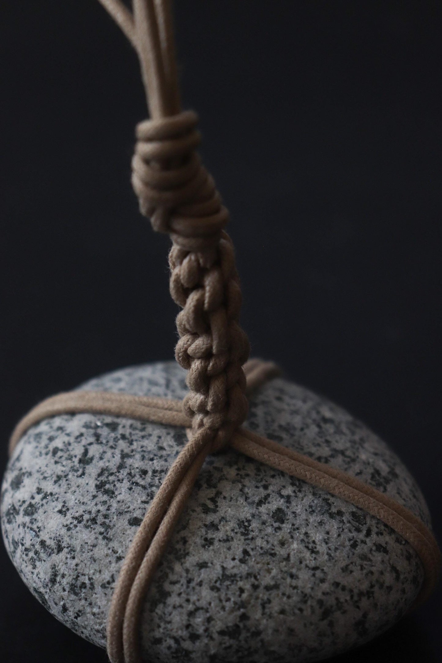 Sekimori Ishi Japanese Stone Marker Cotton Wax Cord Niigata Stone Zen Decor Wabi Sabi Object Minimal Sculpture