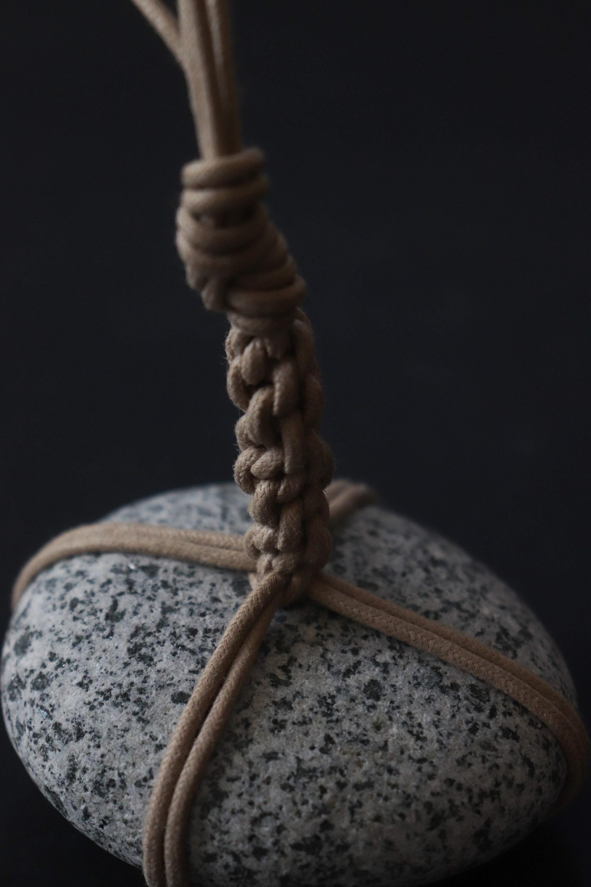 Sekimori Ishi Japanese Stone Marker Cotton Wax Cord Niigata Stone Zen Decor Wabi Sabi Object Minimal Sculpture
