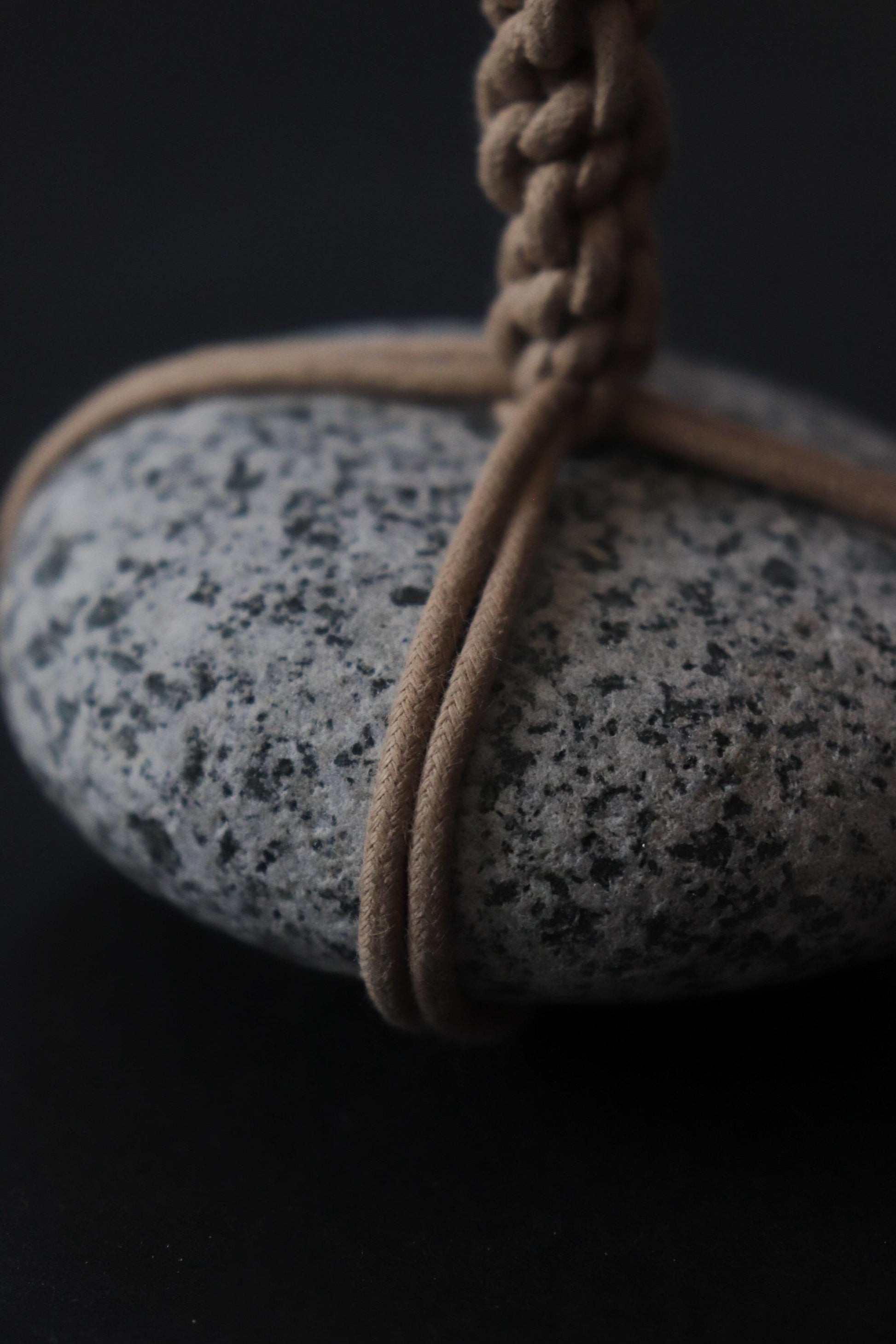 Sekimori Ishi Japanese Stone Marker Cotton Wax Cord Niigata Stone Zen Decor Wabi Sabi Object Minimal Sculpture