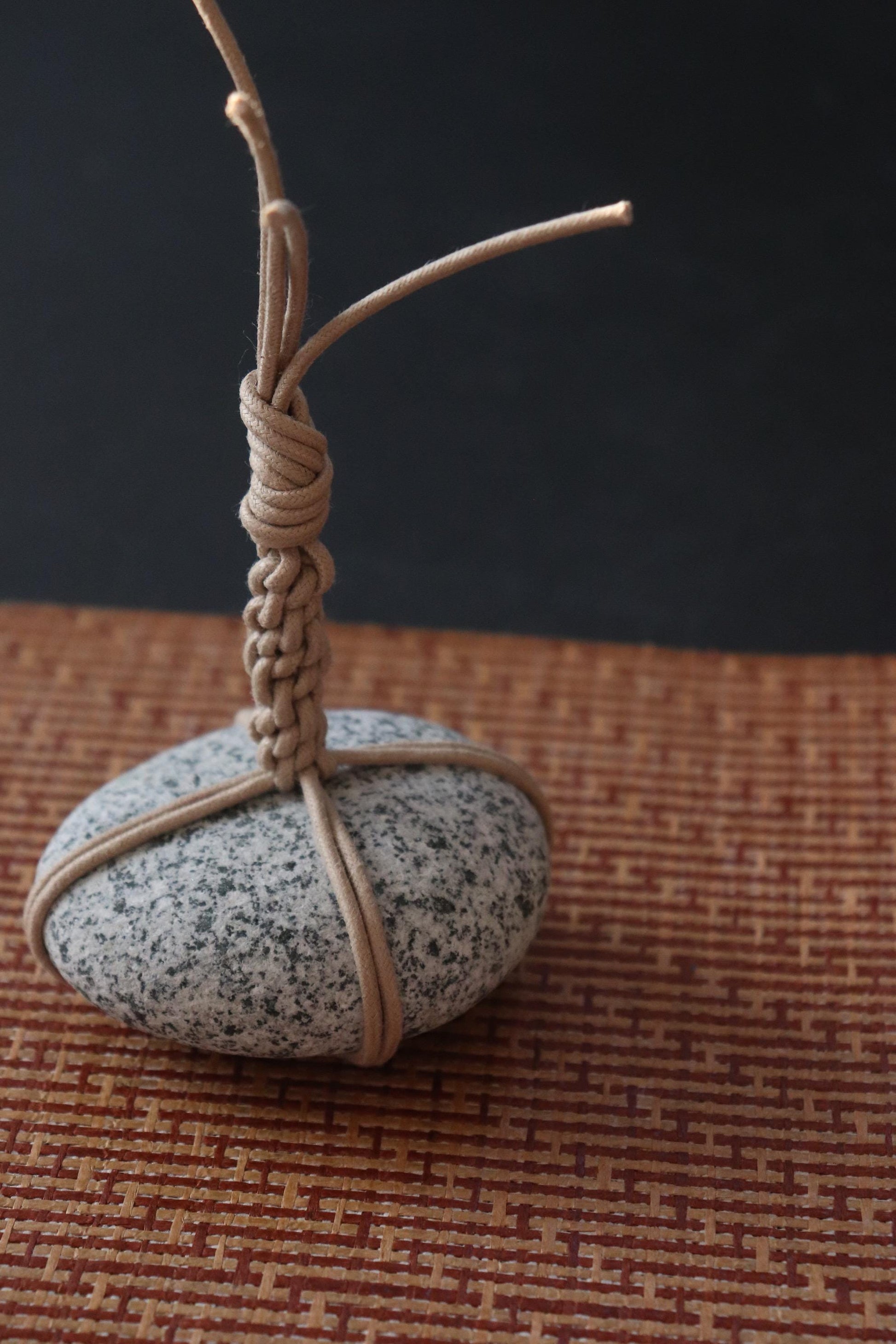 Sekimori Ishi Japanese Stone Marker Cotton Wax Cord Niigata Stone Zen Decor Wabi Sabi Object Minimal Sculpture