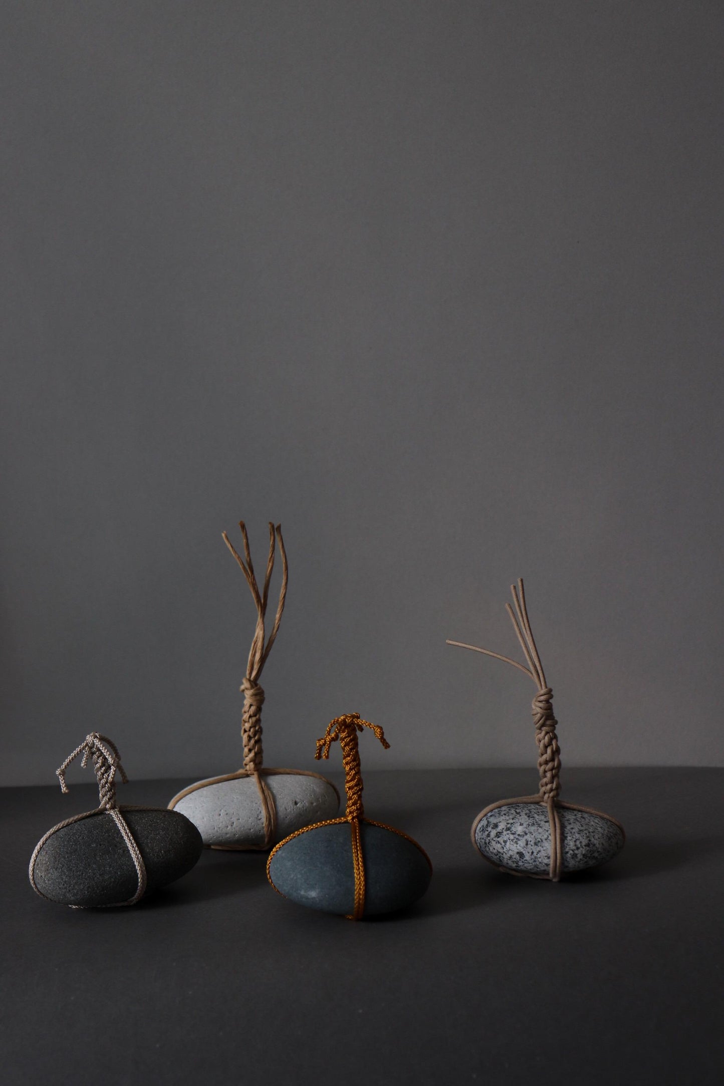 Sekimori Ishi Japanese Stone Marker Cotton Wax Cord Niigata Stone Zen Decor Wabi Sabi Object Minimal Sculpture