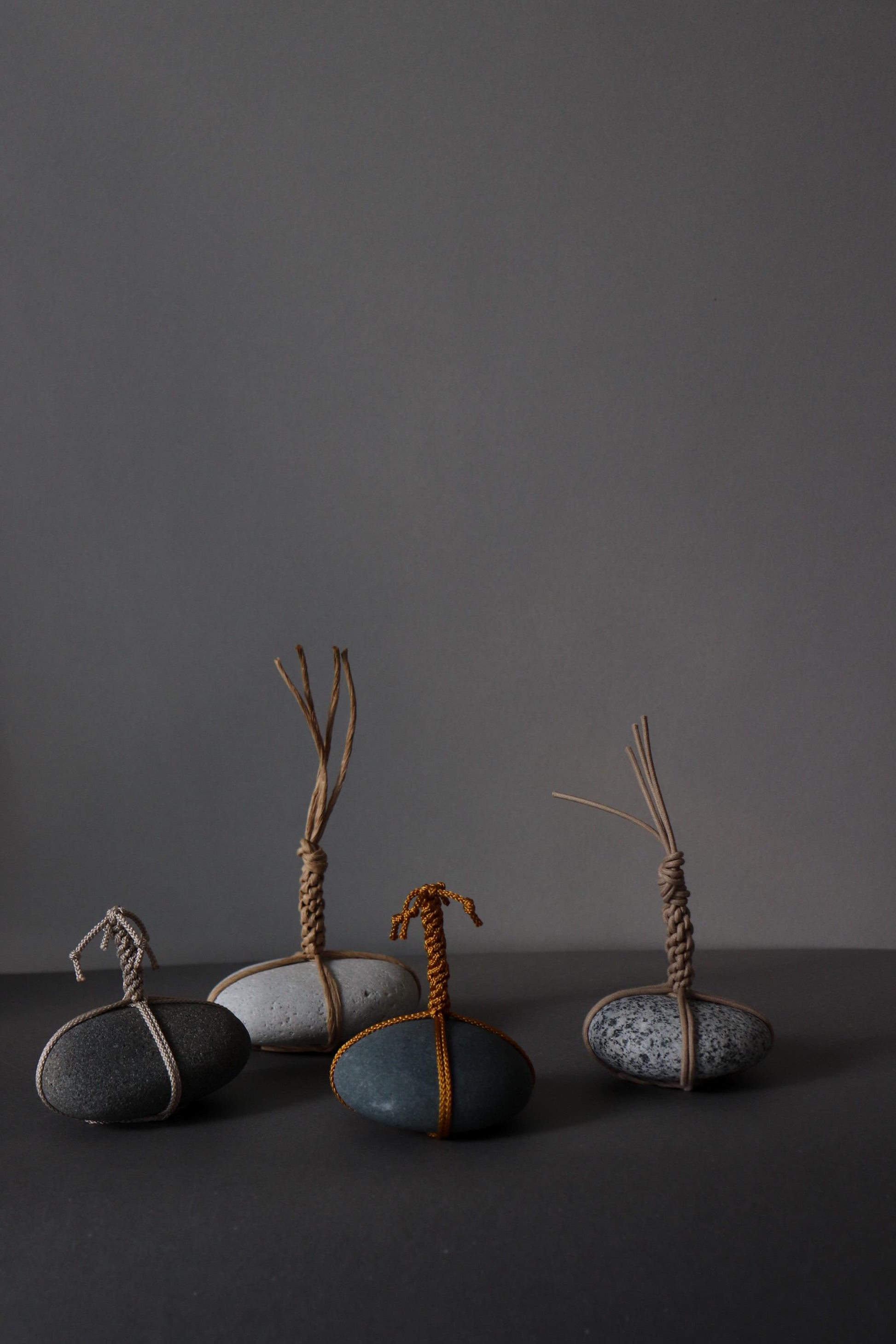 Sekimori Ishi Japanese Stone Marker Cotton Wax Cord Niigata Stone Zen Decor Wabi Sabi Object Minimal Sculpture