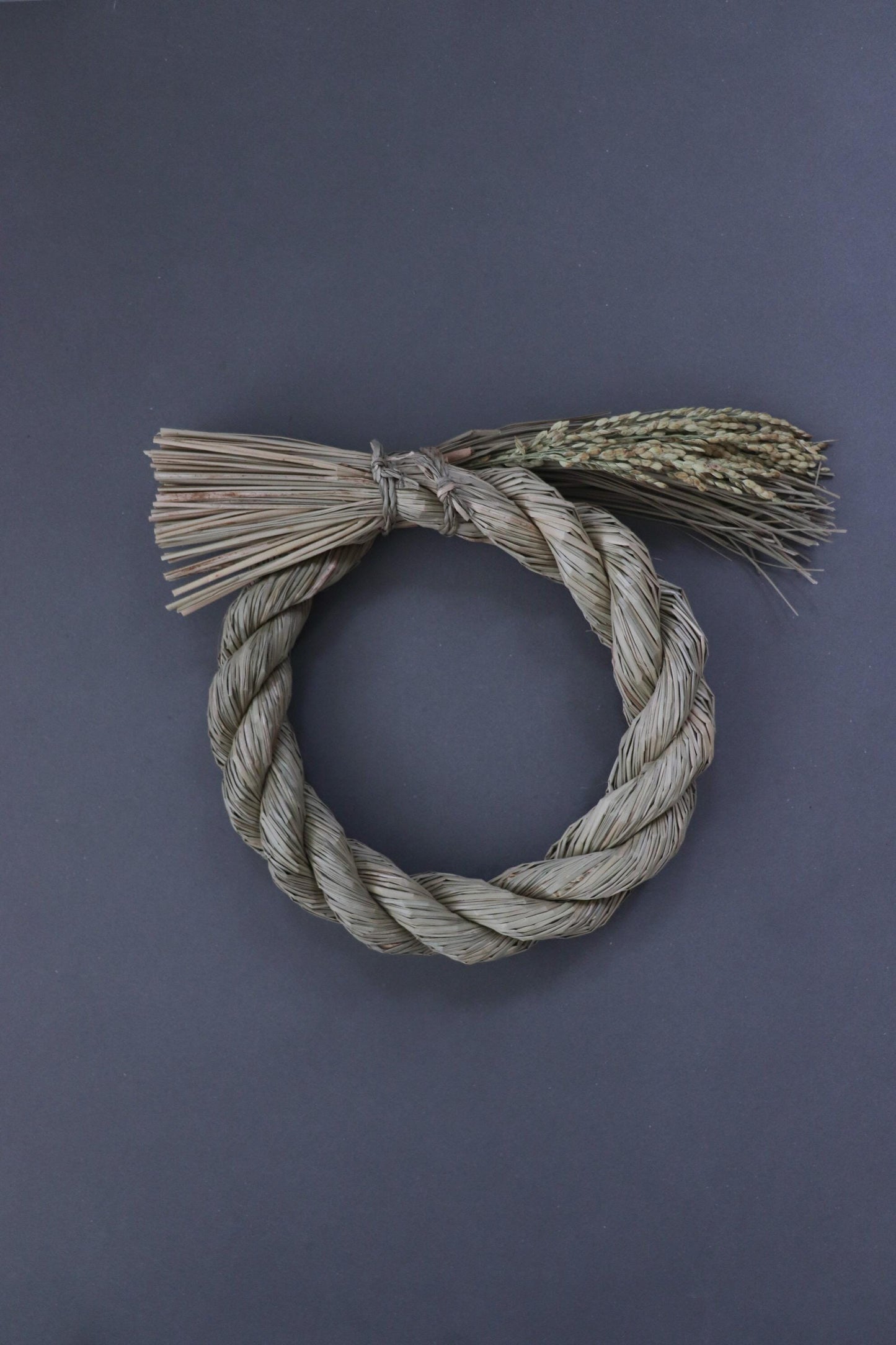 Japanese Shimenawa Wreath with Rice Stalks, Igusa Rope Decor, Sacred Japanese Decoration, Wabi Sabi Wall Art, Minimal Natural Fiber Wreath